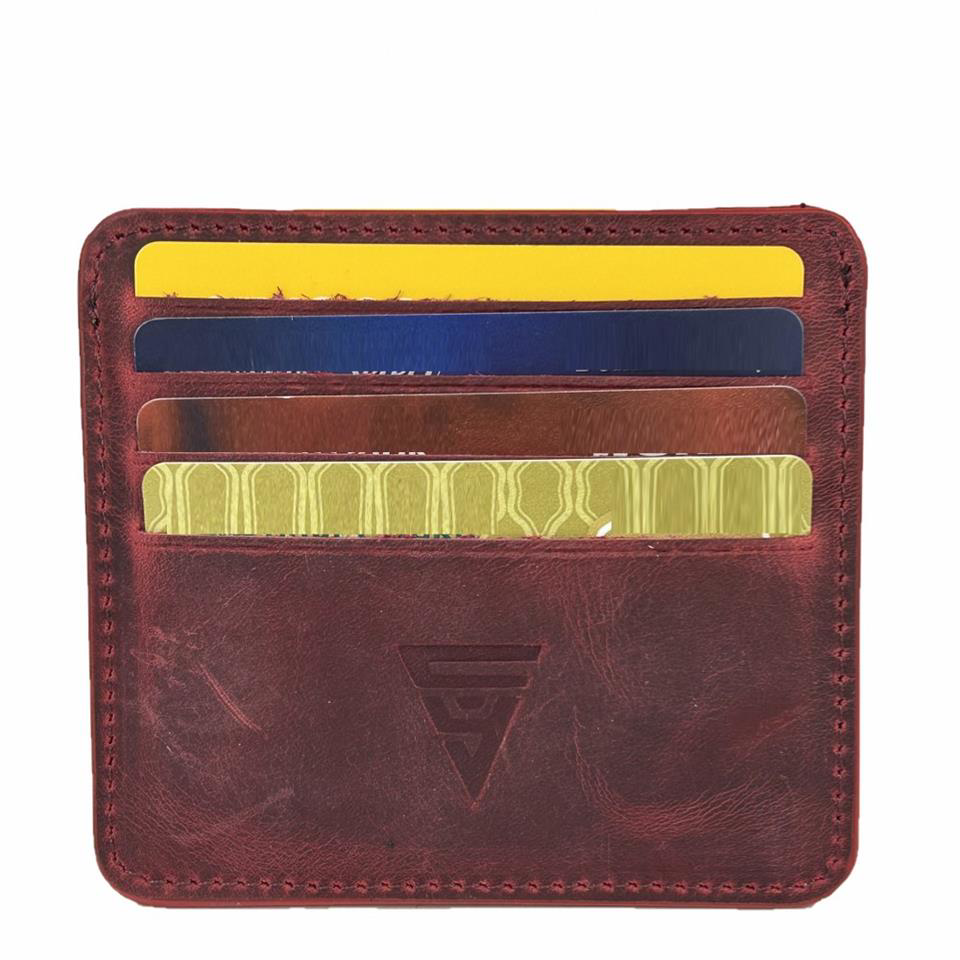 Diga Hakiki Deri 8 Gözlü Kartlık Crazy Bordo