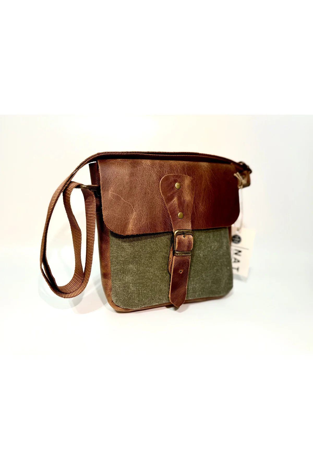 Hakiki Deri Kanvas Omuz Çantası | Ayarlanabilir Askılı, Fermuarlı