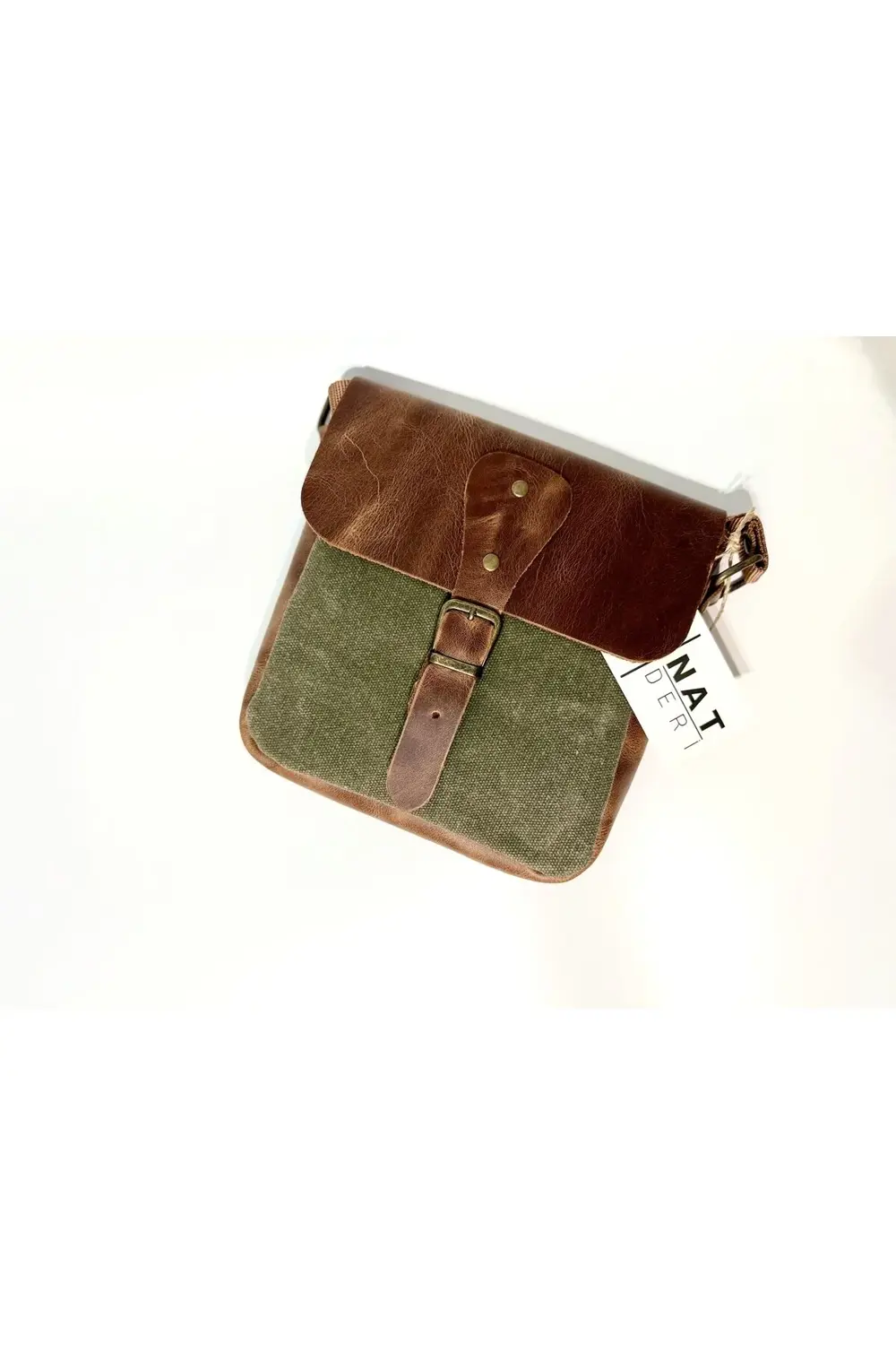 Hakiki Deri Kanvas Omuz Çantası | Ayarlanabilir Askılı, Fermuarlı