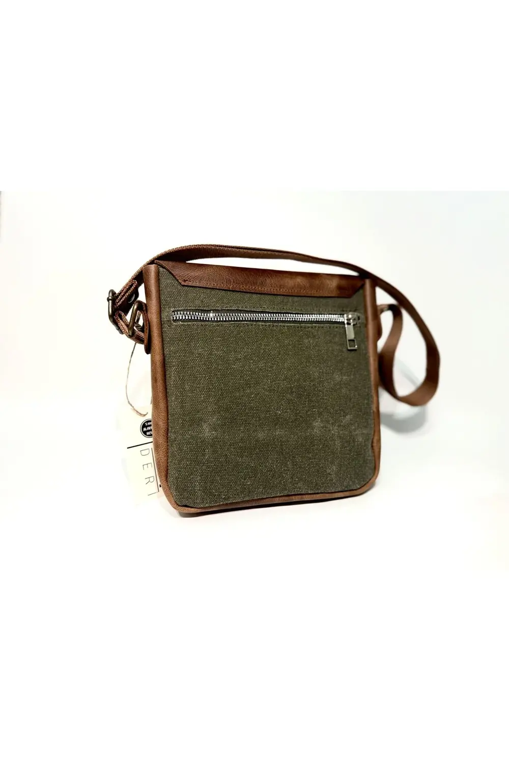 Hakiki Deri Kanvas Omuz Çantası | Ayarlanabilir Askılı, Fermuarlı