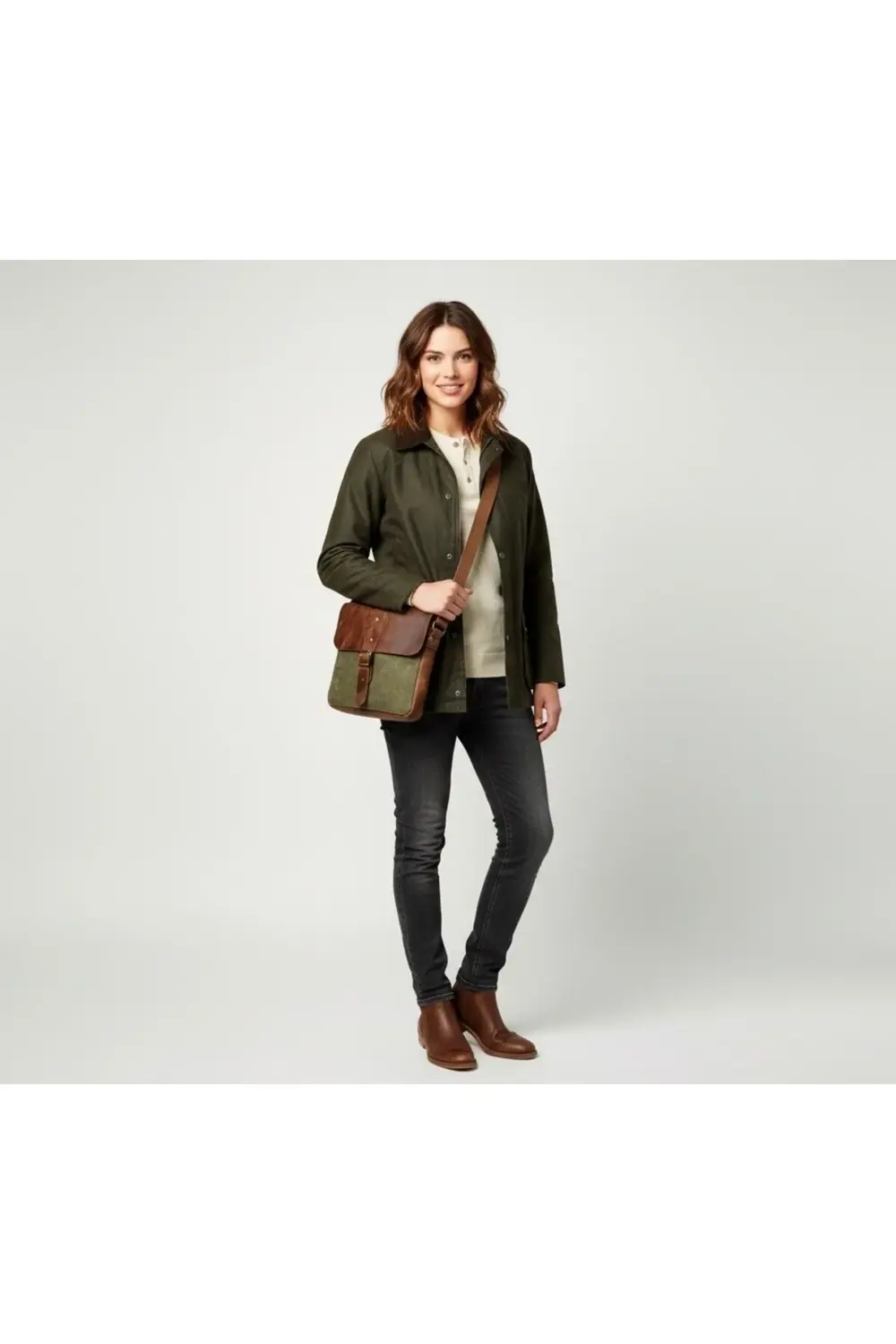 Hakiki Deri Kanvas Omuz Çantası | Ayarlanabilir Askılı, Fermuarlı