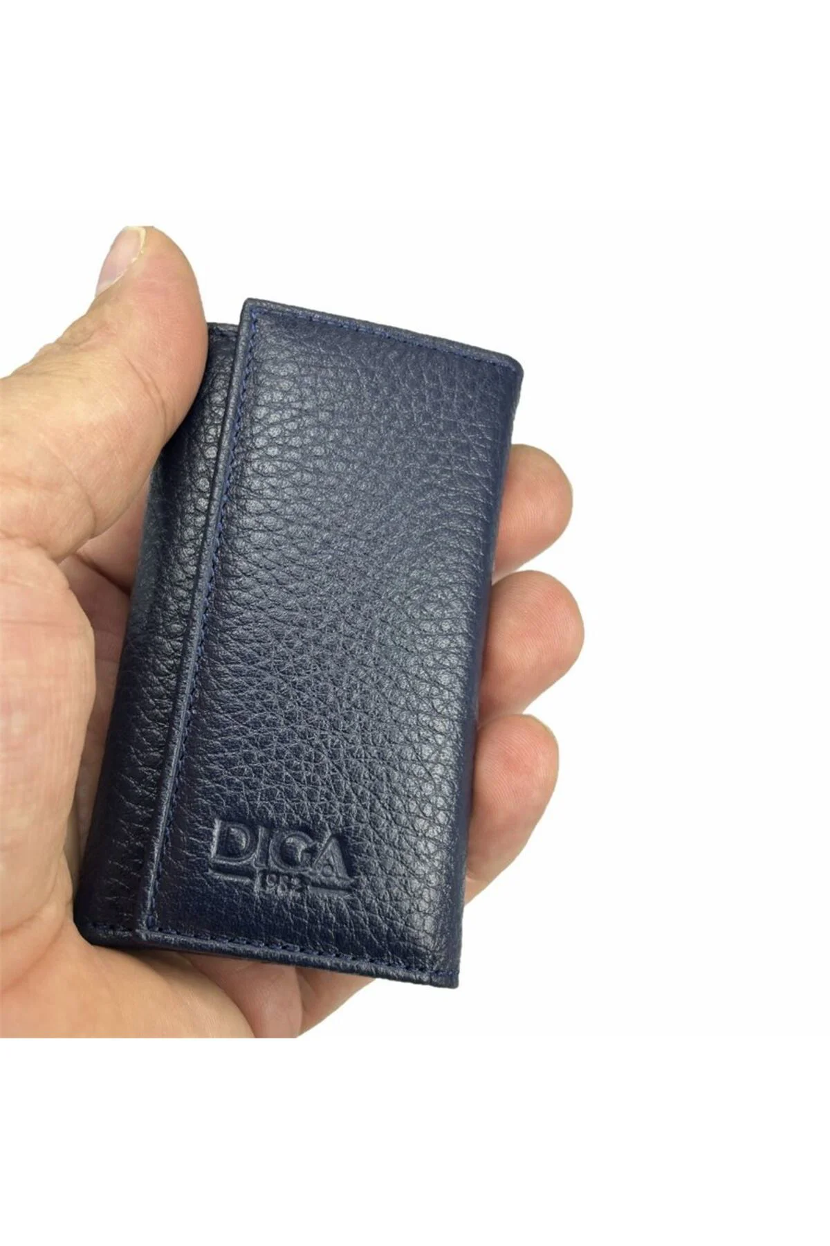 Hakiki Deri Organizer Dikey Avuçiçi Anahtarlık Lacivert