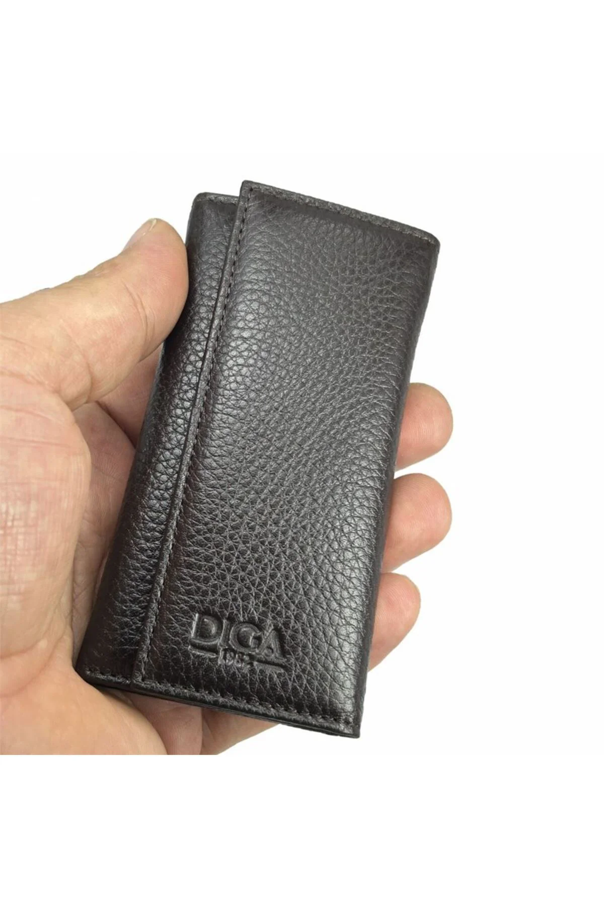 Hakiki Deri Organizer Dikey Anahtarlık Kahve