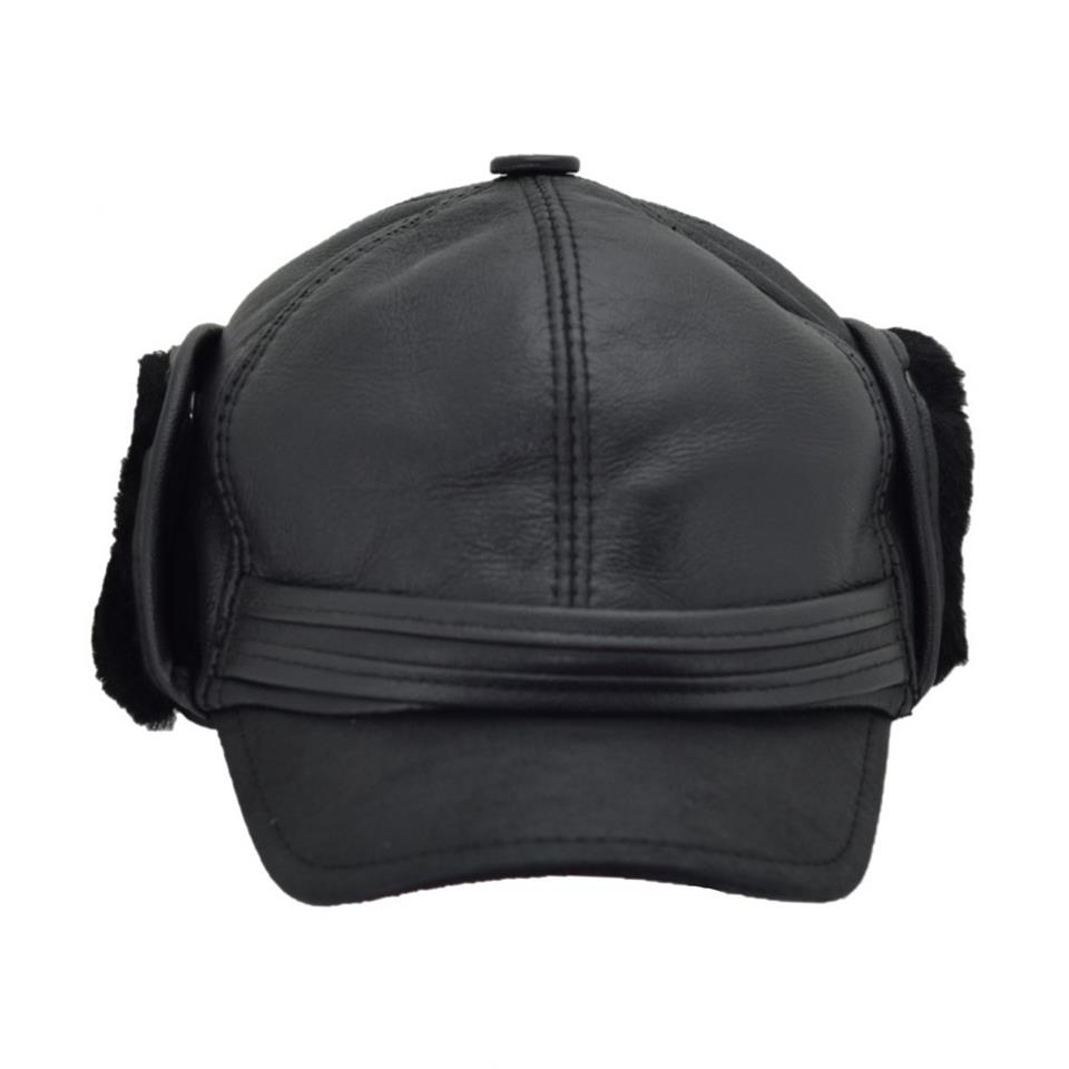 Çanta Yurdu Hakiki Deri Siperlikli Kürklü Pilot Şapka Bere Siyah