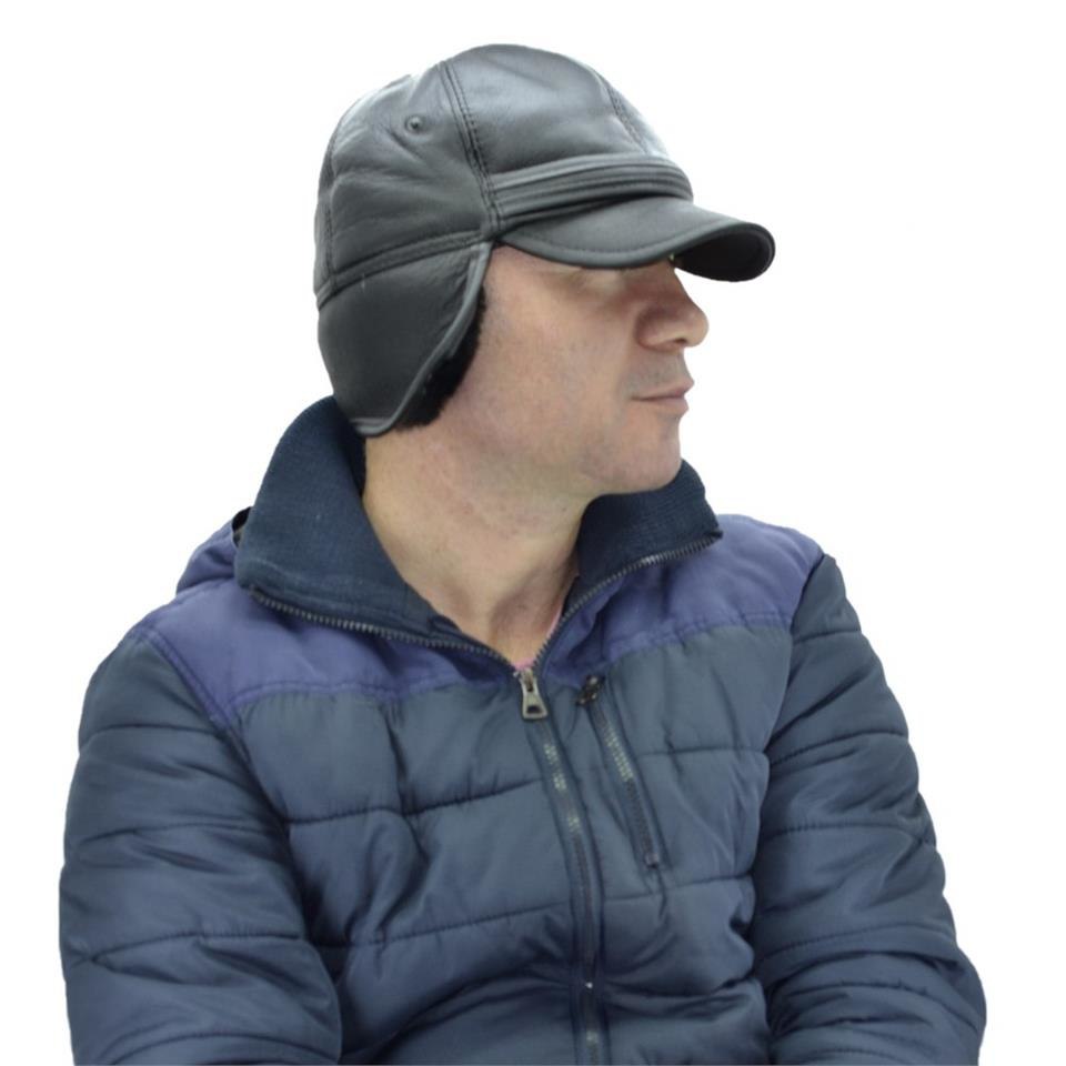 Çanta Yurdu Hakiki Deri Siperlikli Kürklü Pilot Şapka Bere Siyah