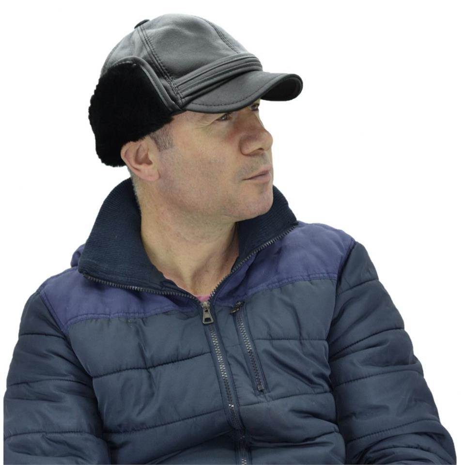 Çanta Yurdu Hakiki Deri Siperlikli Kürklü Pilot Şapka Bere Siyah