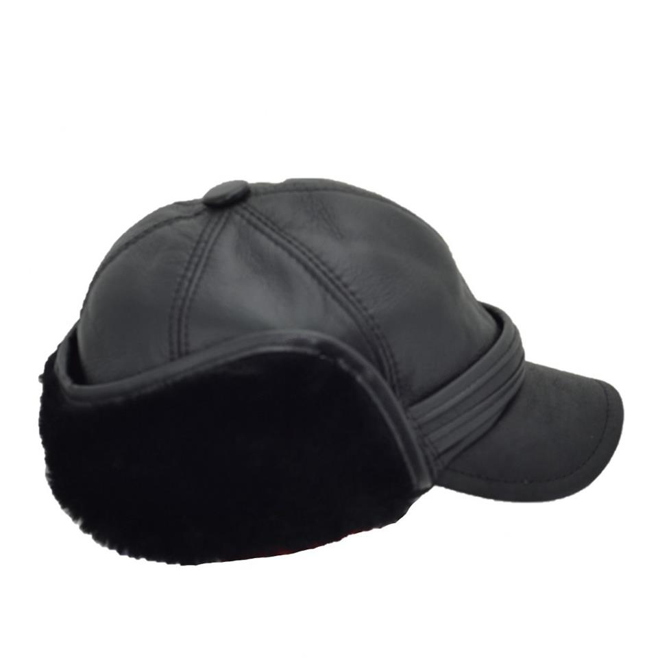 Çanta Yurdu Hakiki Deri Siperlikli Kürklü Pilot Şapka Bere Siyah