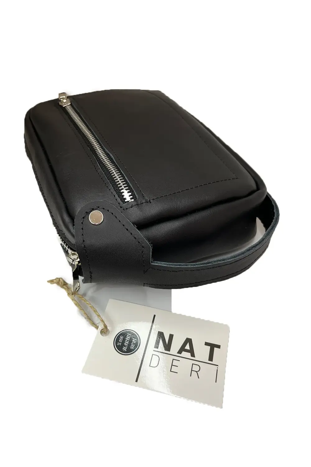 Hakiki Deri Siyah Erkek El Çantası – Şık Fermuarlı Model, El Tutm