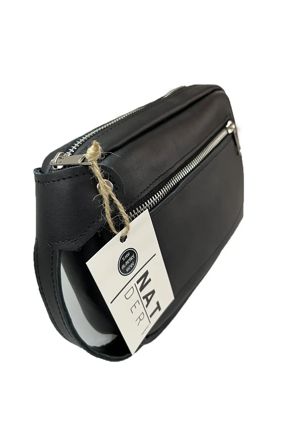 Hakiki Deri Siyah Erkek El Çantası – Şık Fermuarlı Model, El Tutm