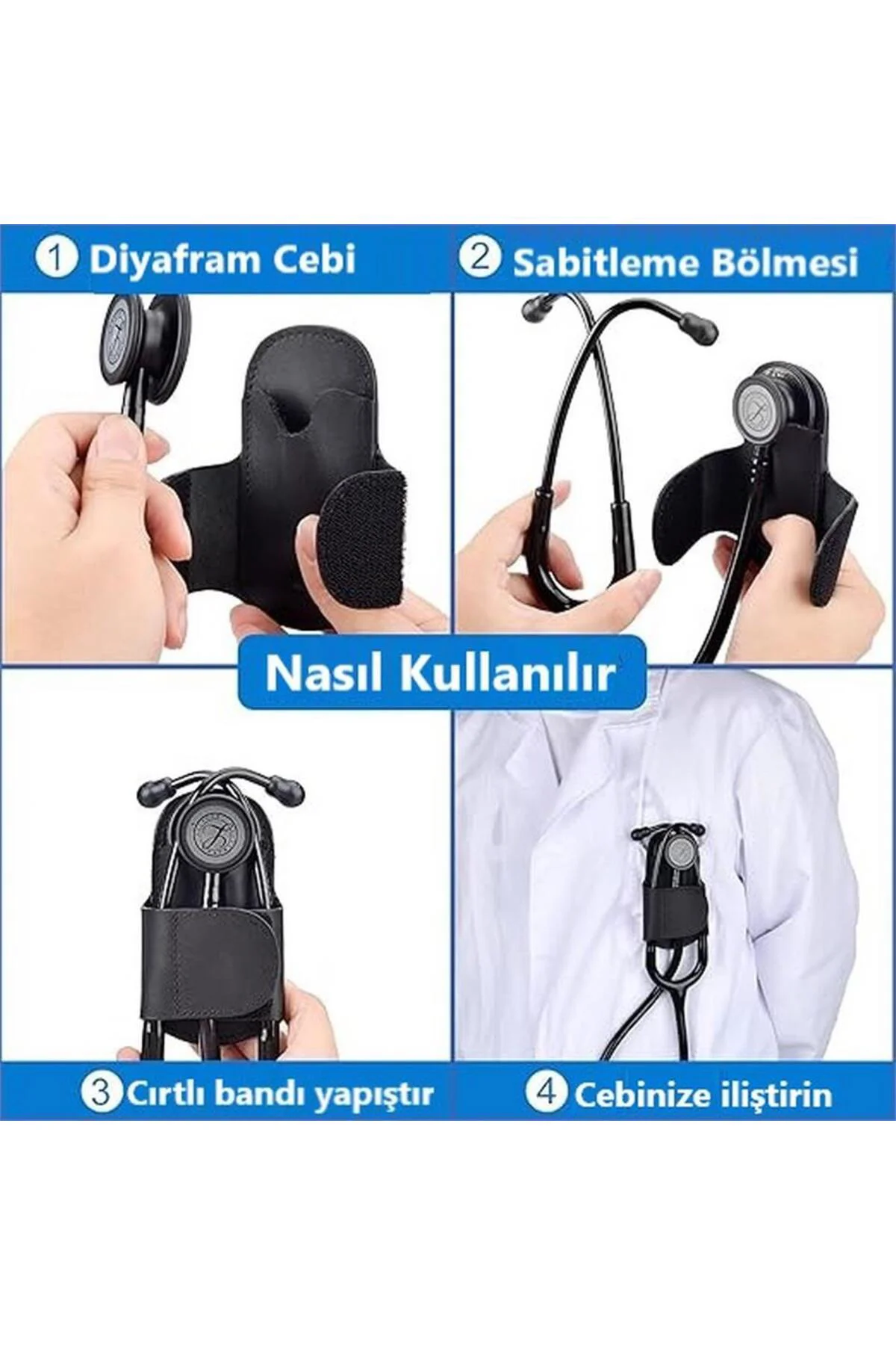 Hakiki Deri Stetoskop Tutucu Organizer Holder Kroko Lacivert