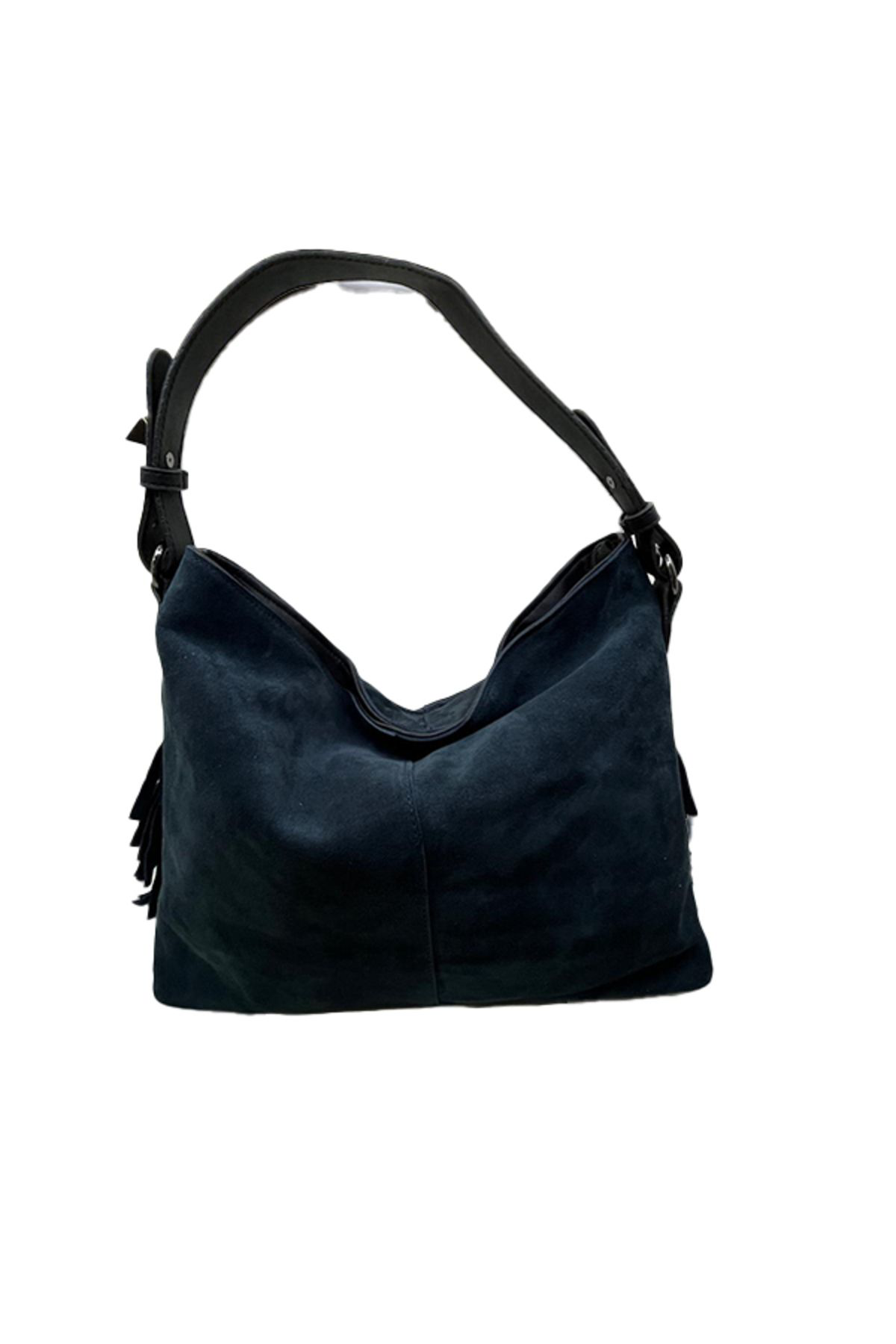 Hbs Hakiki Deri Süet Püskül Detayli Kadin Omuz Çantasi