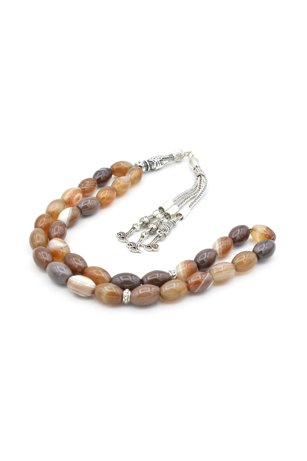 Murty99 Hakiki Doğal Arpa Kesim Kahverengi Akik Tesbih 1.Kalite Doğal Taş