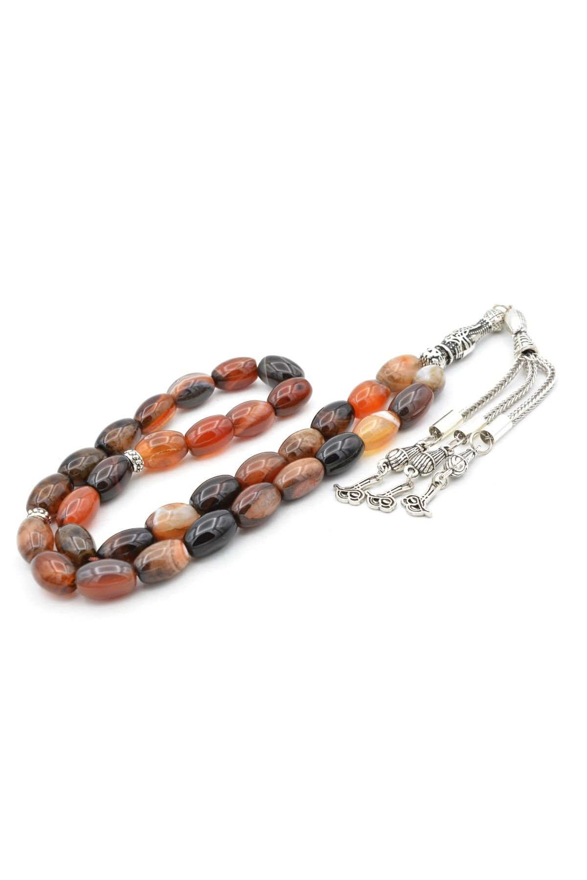 Murty99 Hakiki Doğal Arpa Kesim Çizgili Akik Tesbih 1.Kalite Doğal Taş