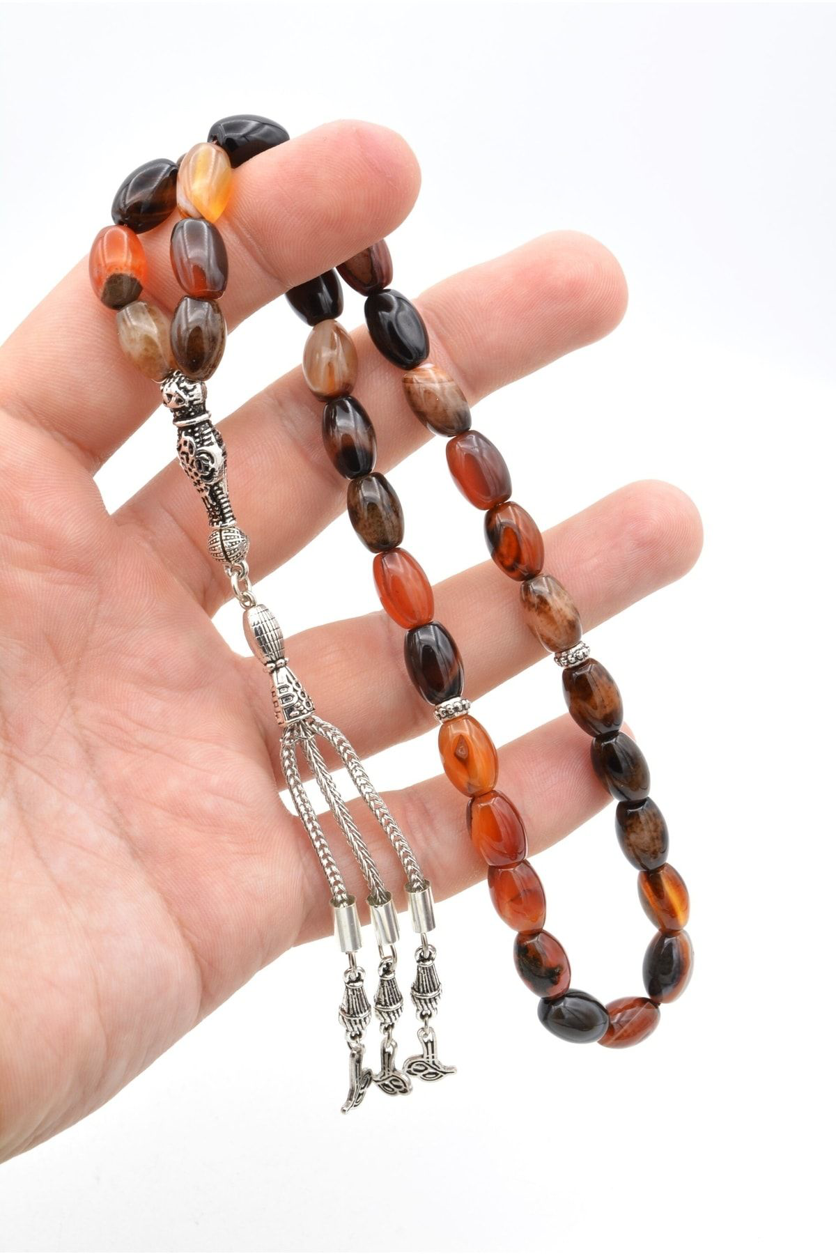 Murty99 Hakiki Doğal Arpa Kesim Çizgili Akik Tesbih 1.Kalite Doğal Taş