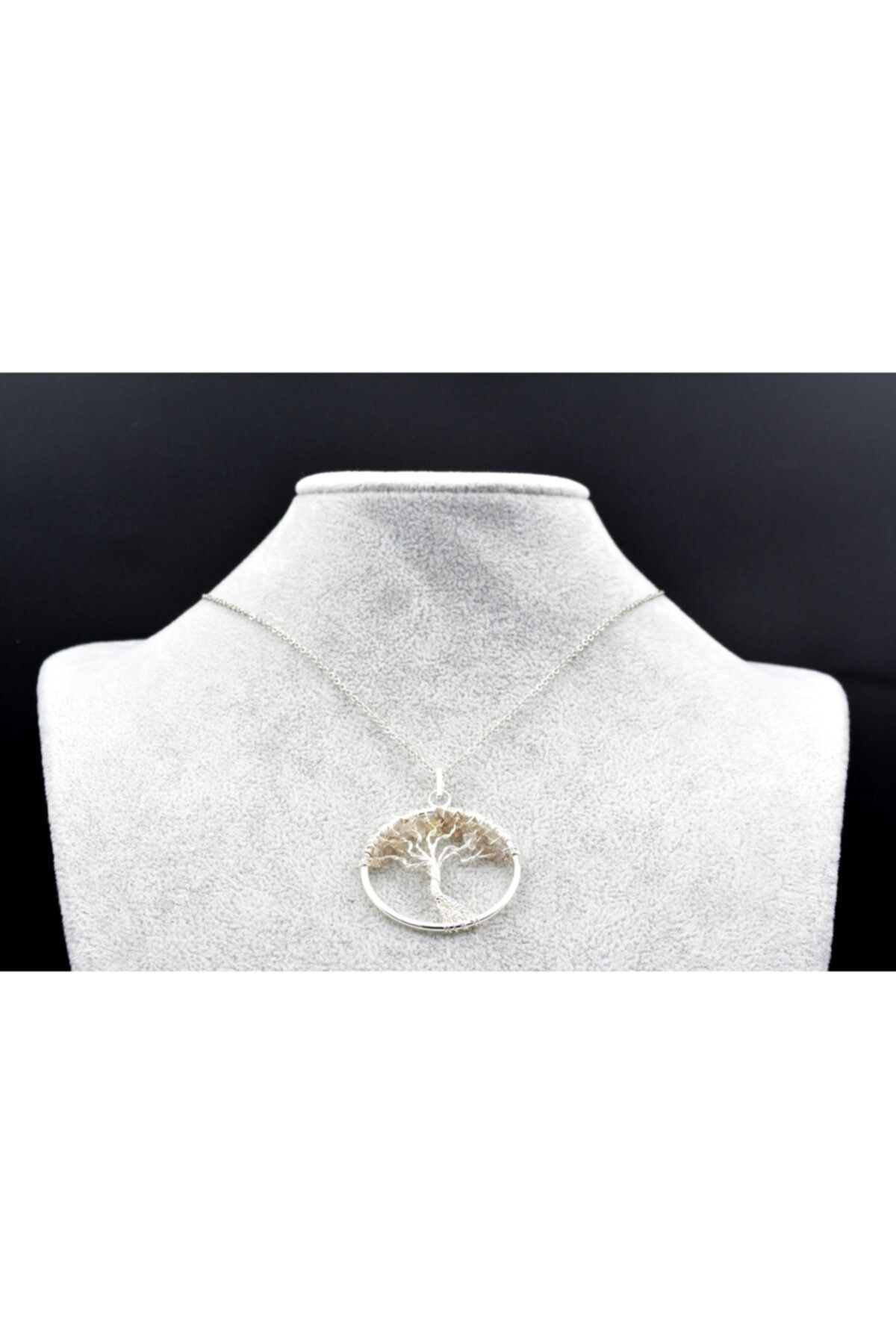 Hakiki Dumanlı Kuvars Taşı Hayat Ağacı Kolye Ucu 1.kalite 003