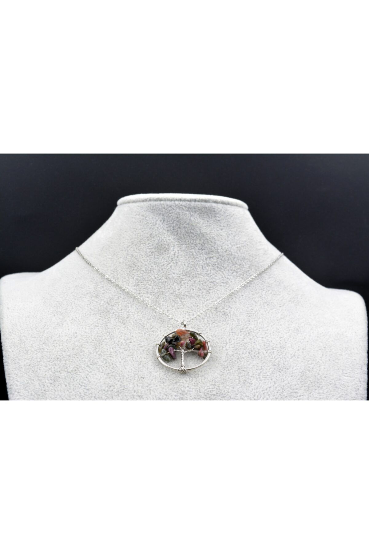 Hakiki Turmalin Taşı Hayat Ağacı Kolye Ucu 1.kalite 002