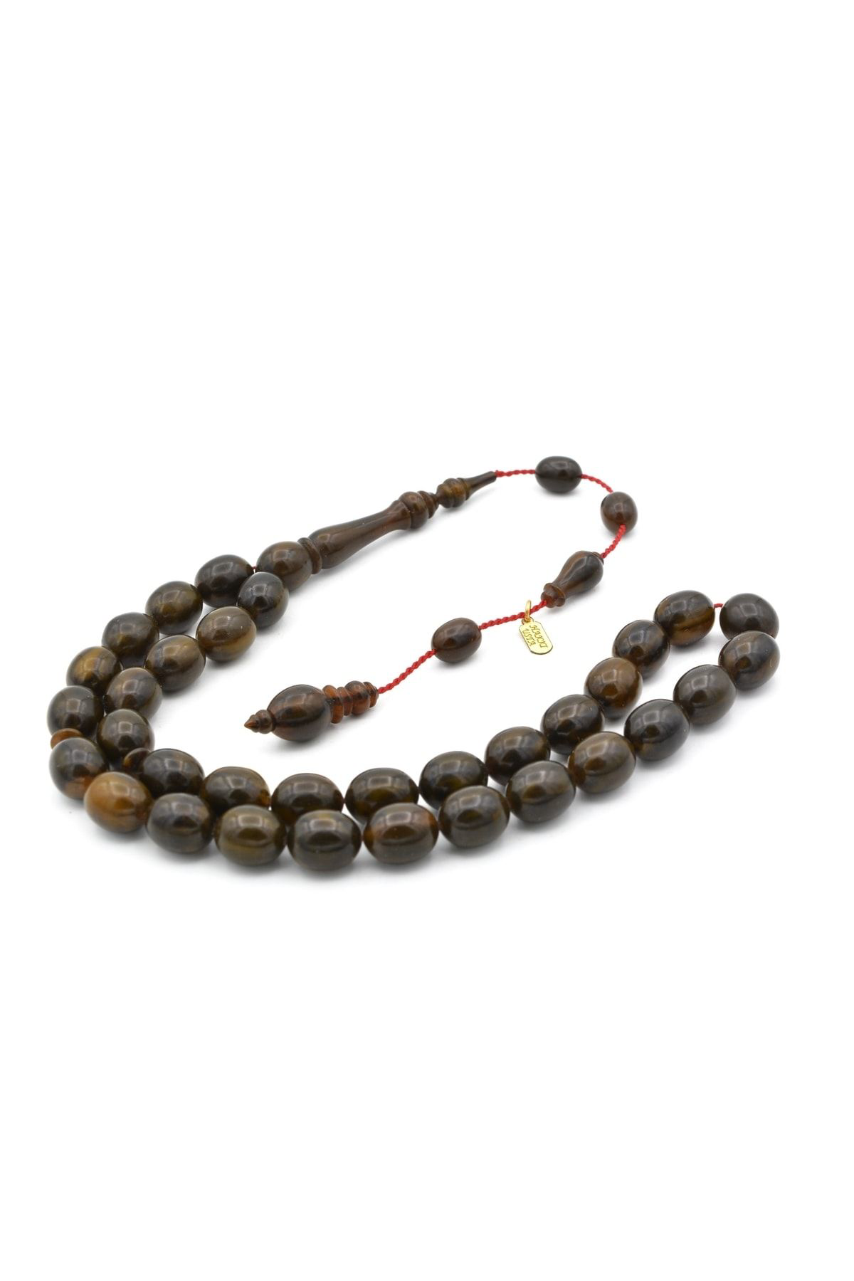 Murty99 Hakkı Usta İmzalı Beyzi Kesim Hareli Kahverengi Sıkma Kehribar Tesbih