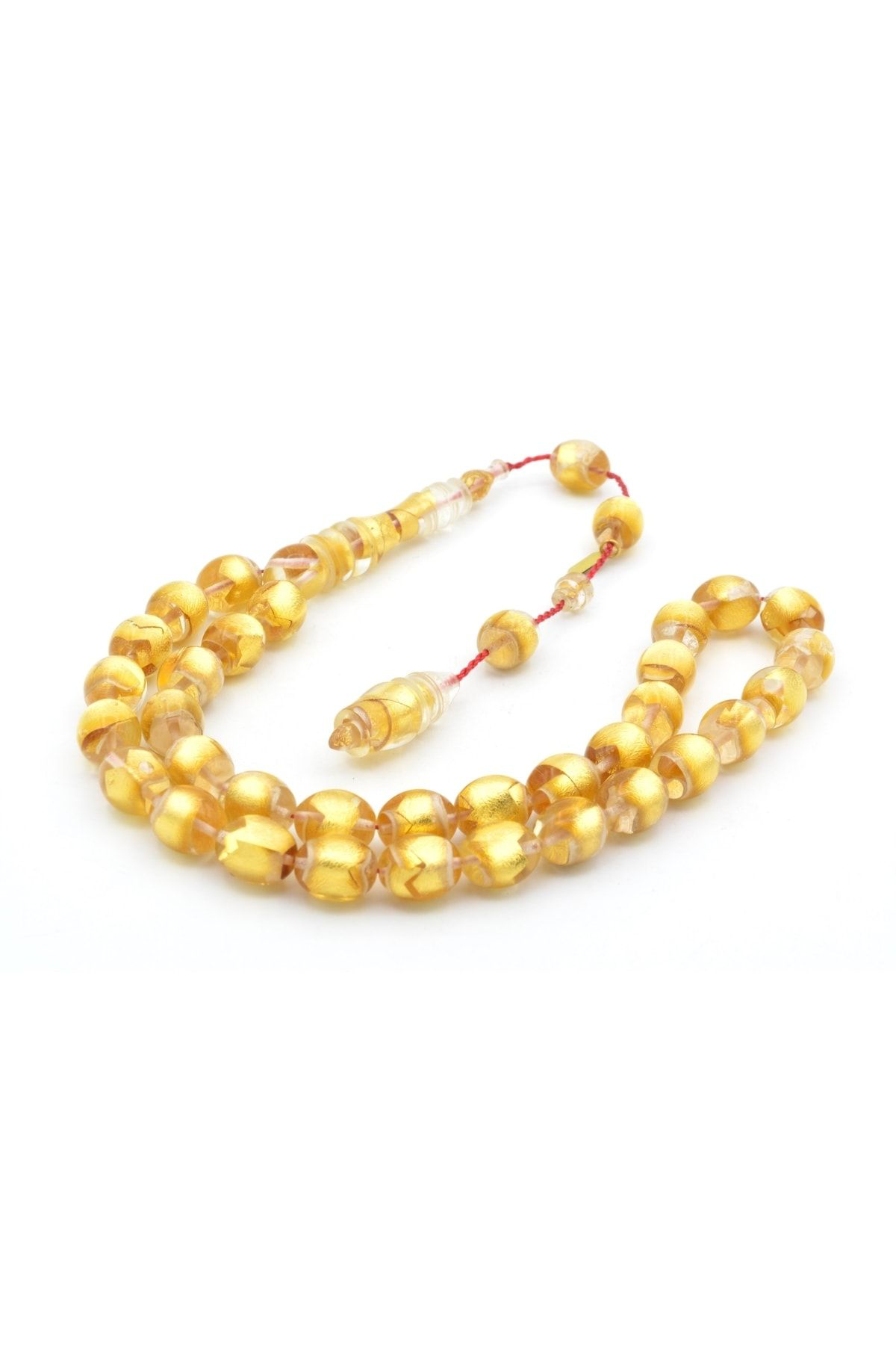 Murty99 Hakkı Usta İmzalı Tombul Beyzi Kesim Has Altın Parçalı Sıkma Kehribar Tesbih