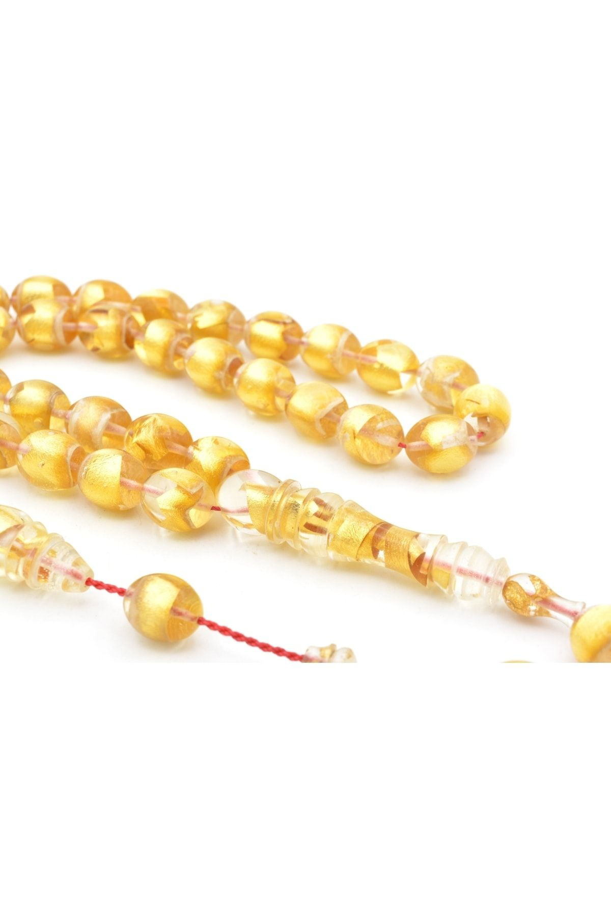 Murty99 Hakkı Usta İmzalı Tombul Beyzi Kesim Has Altın Parçalı Sıkma Kehribar Tesbih