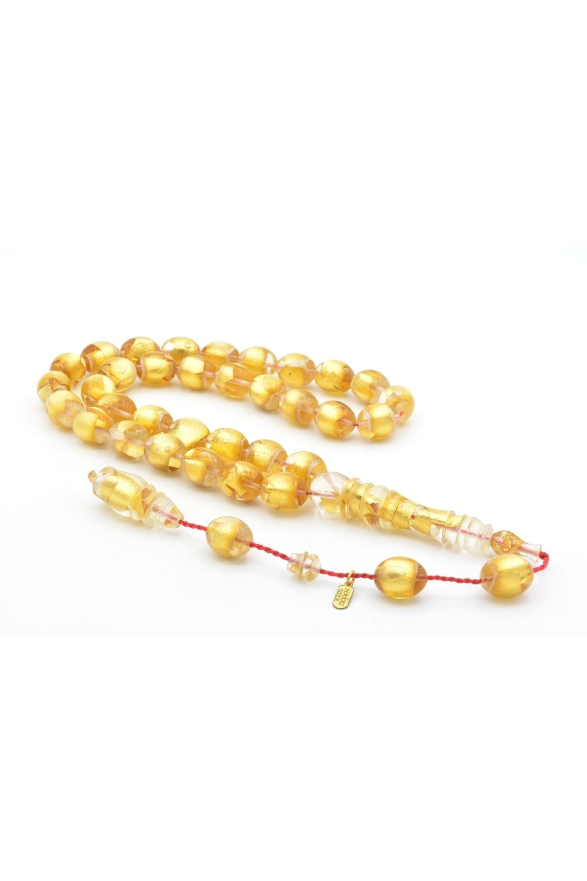 Murty99 Hakkı Usta İmzalı Tombul Beyzi Kesim Has Altın Parçalı Sıkma Kehribar Tesbih