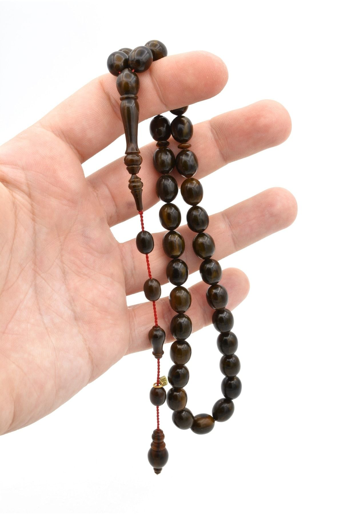 Murty99 Hakkı Usta İmzalı Beyzi Kesim Hareli Kahverengi Sıkma Kehribar Tesbih