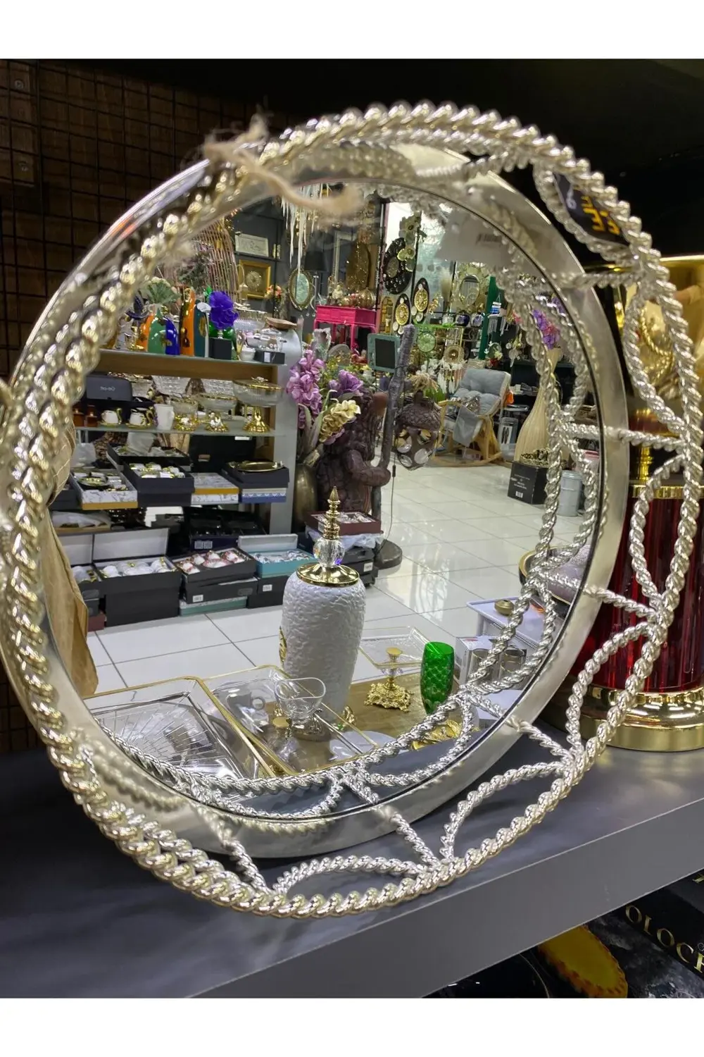 Halat Modeli Dekoratif Aynalı Tepsi 34x6,5cm