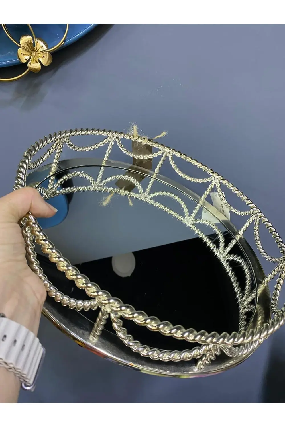 Halat Modeli Dekoratif Aynalı Tepsi 34x6,5cm