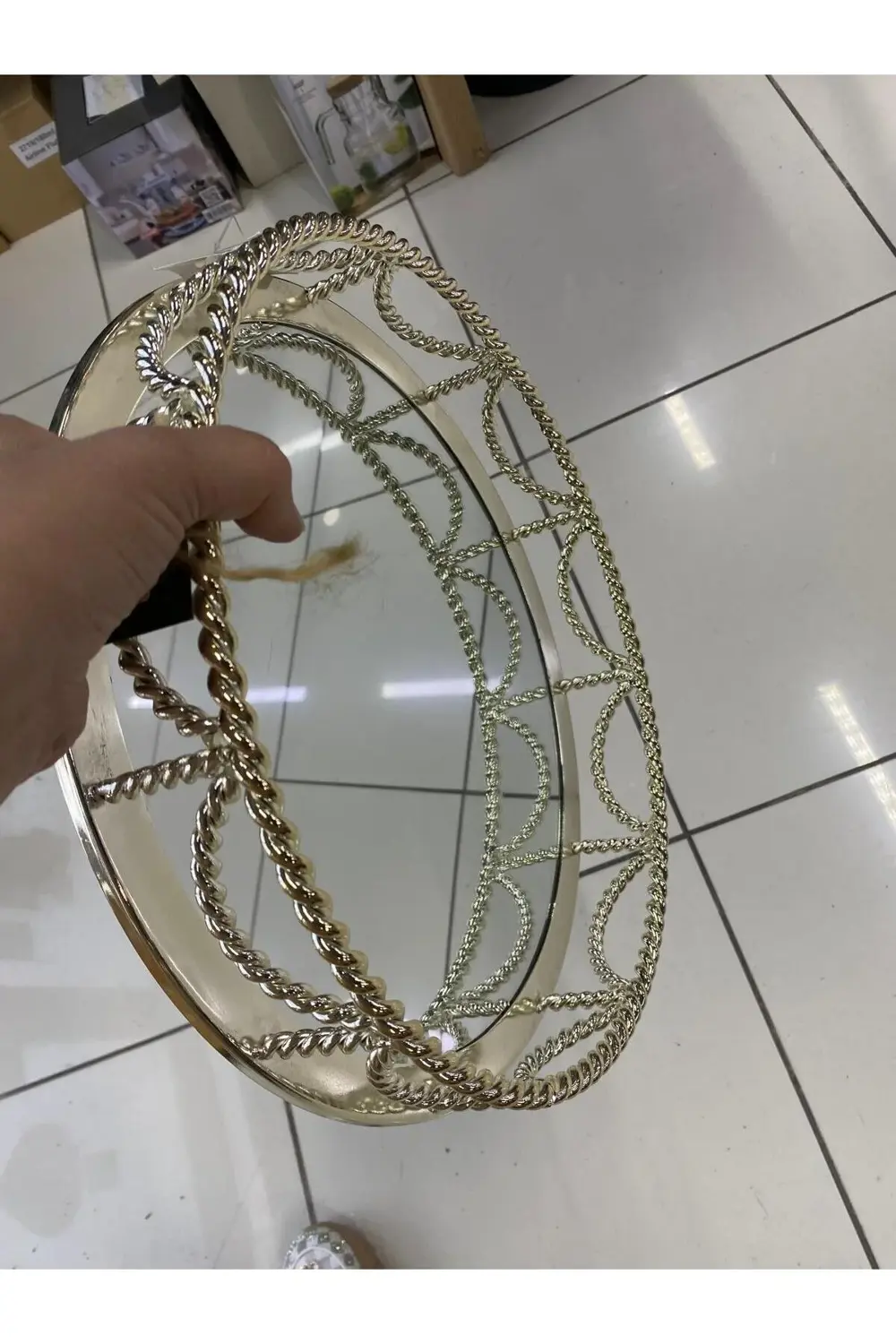 Halat Modeli Dekoratif Aynalı Tepsi 34x6,5cm