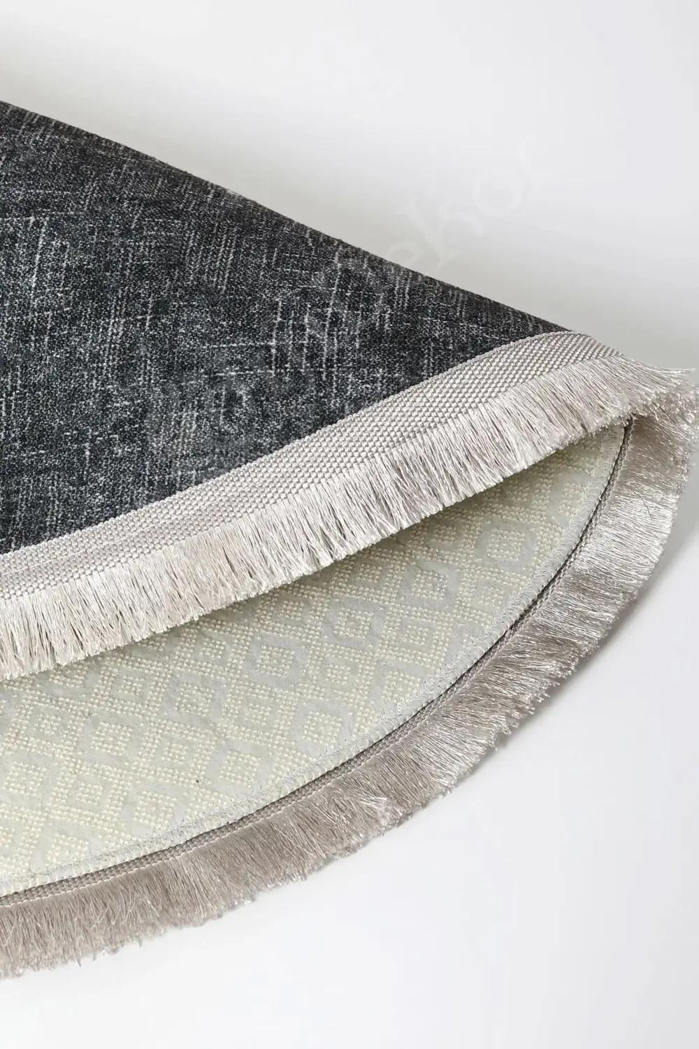 Halı Antrasit Cool K1290 Saçaklı Oval Kesme Ince Yolluk Kilim Sal