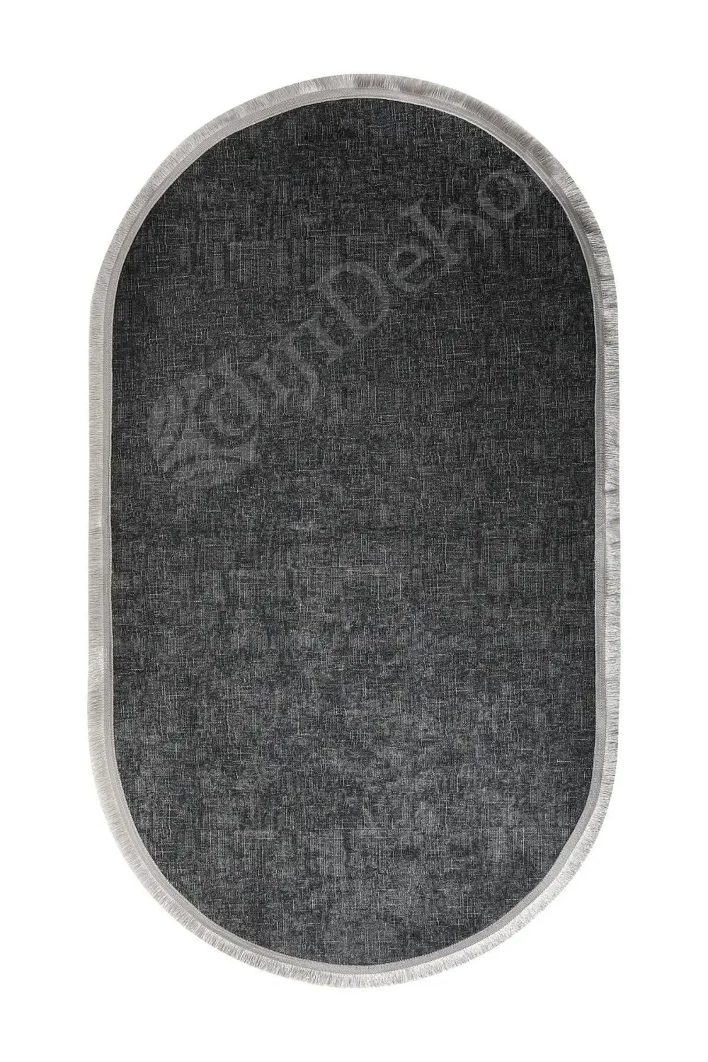 Halı Antrasit Cool K1290 Saçaklı Oval Kesme Ince Yolluk Kilim Sal