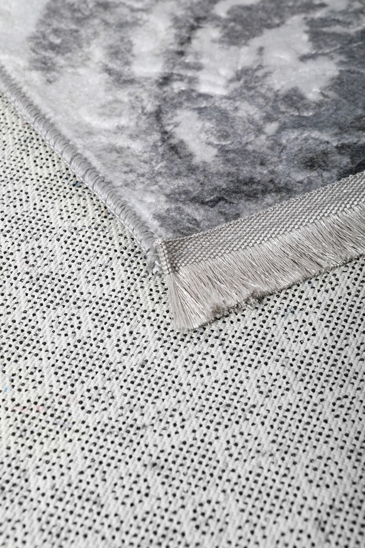 Halı Antrasit Cool Yıkanabilir Saçaklı Kare Delüxe Yolluk Kilim S