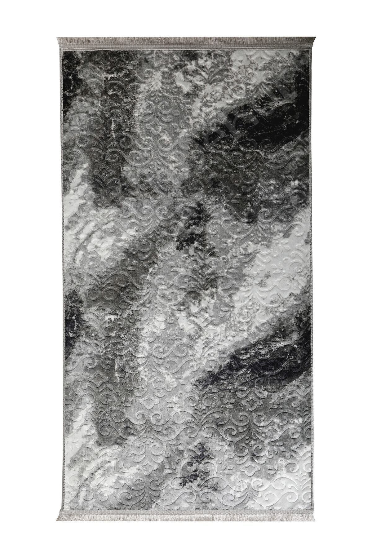 Halı Antrasit Cool Yıkanabilir Saçaklı Kare Delüxe Yolluk Kilim S