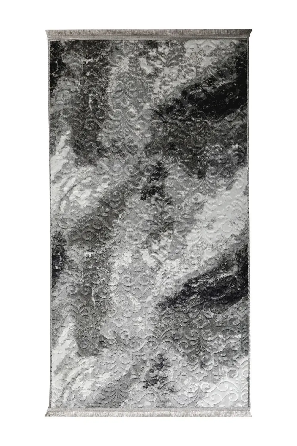 Halı Antrasit Cool Yıkanabilir Saçaklı Kare Delüxe Yolluk Kilim S