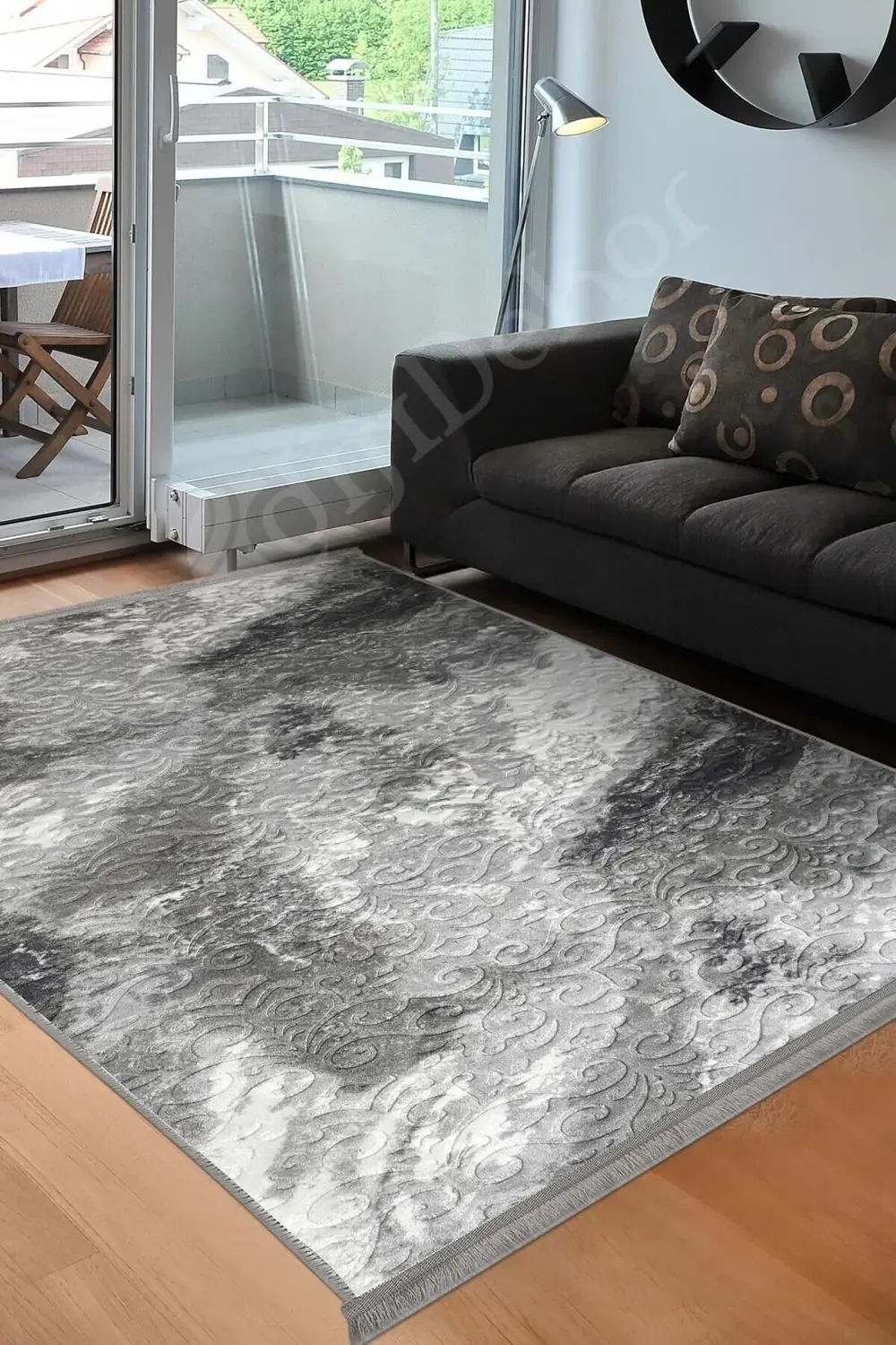 Halı Antrasit Cool Yıkanabilir Saçaklı Kare Delüxe Yolluk Kilim S