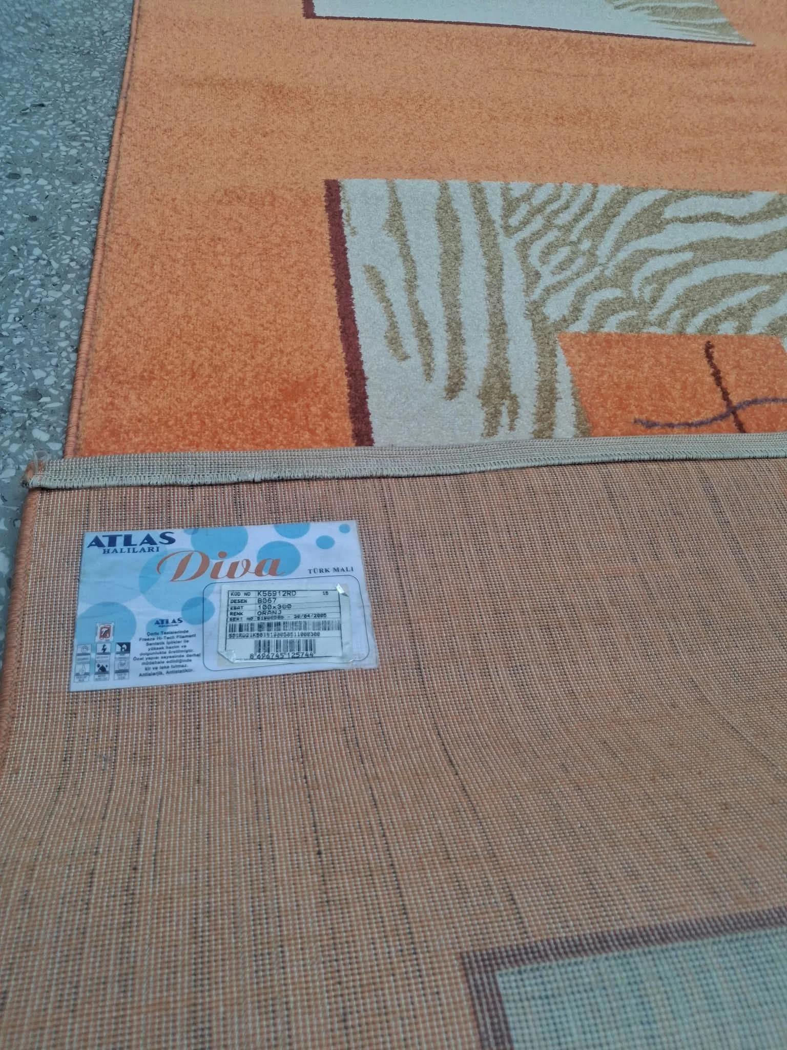 Halı Atlas Diva Turuncu 90715 Collection 100 *300 cm Yolluk Saçaksız