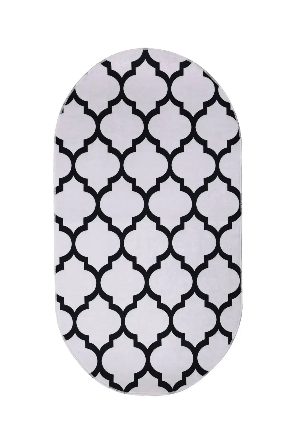 Halı Beyaz Maça Yıkanabilir Saçaksız Oval Kesme Ince Yolluk Kilim