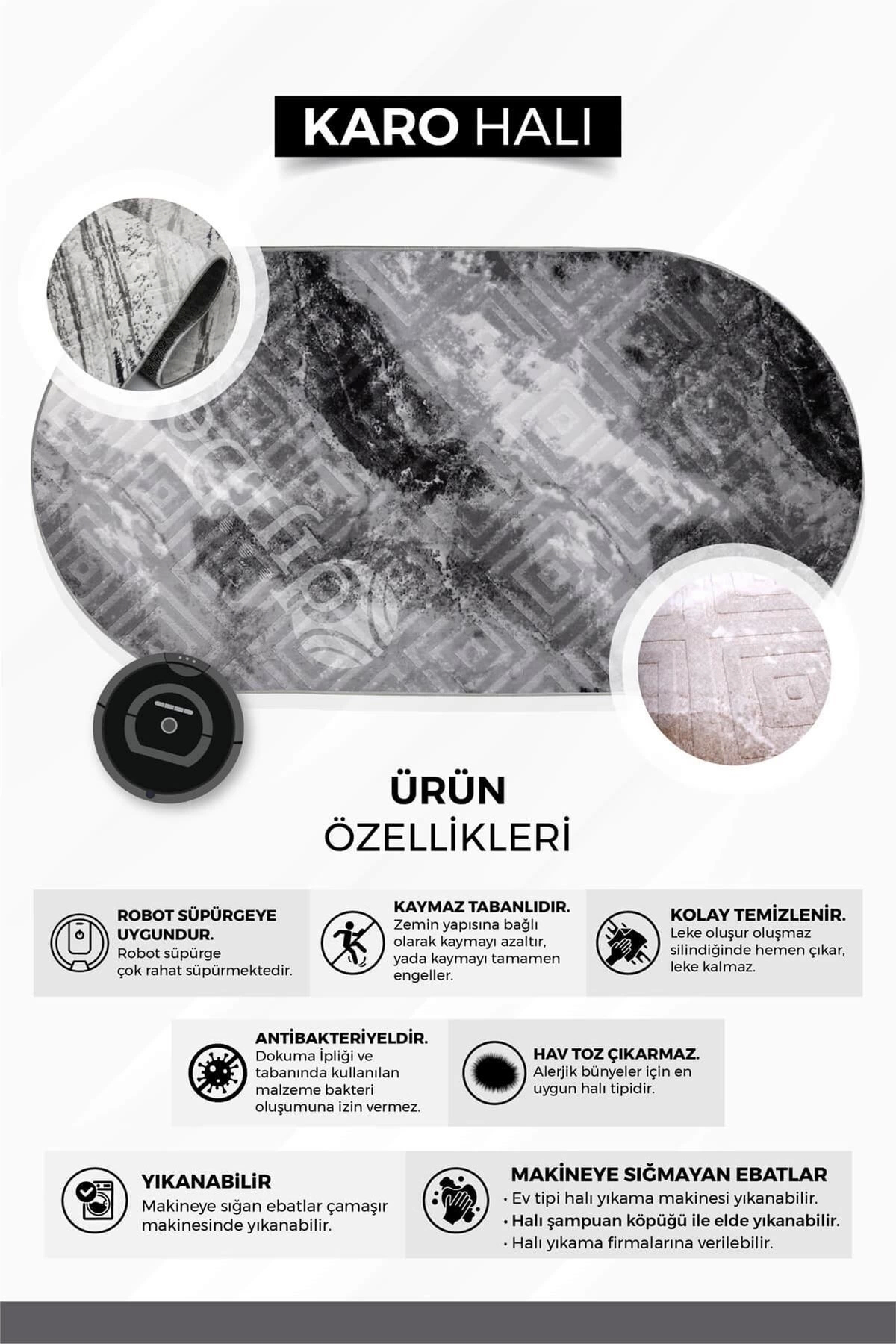 Halı Devetüyü Cool Karo Yuvarlak Kaymaz Kesme Ince Yolluk Kilim S