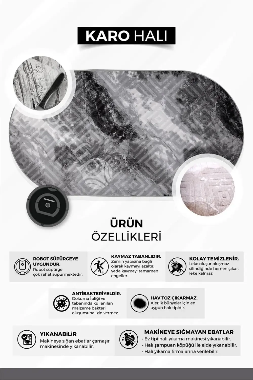 Halı Devetüyü Cool Karo Saçaklı Yuvarlak Kesme Ince Yolluk Kilim