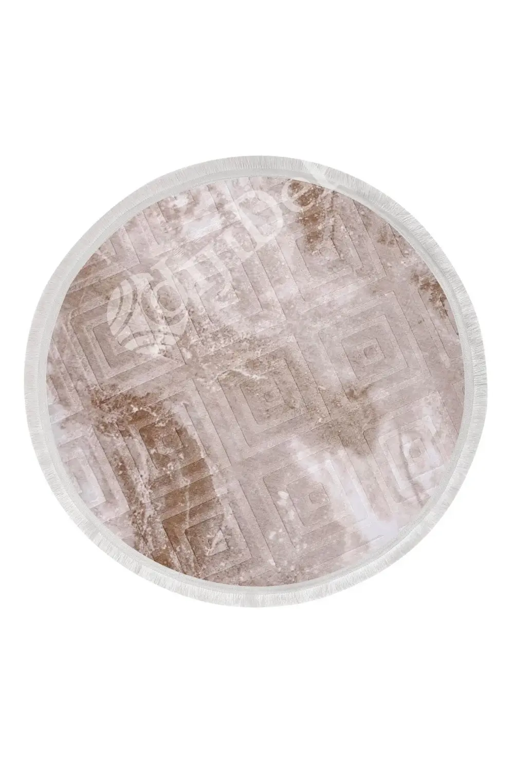 Halı Devetüyü Cool Karo Saçaklı Yuvarlak Kesme Ince Yolluk Kilim