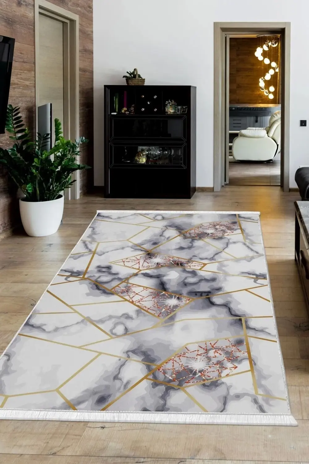 Halı Gold Kristal Yıkanabilir Saçaklı Kare Kesme Ince Yolluk Kili