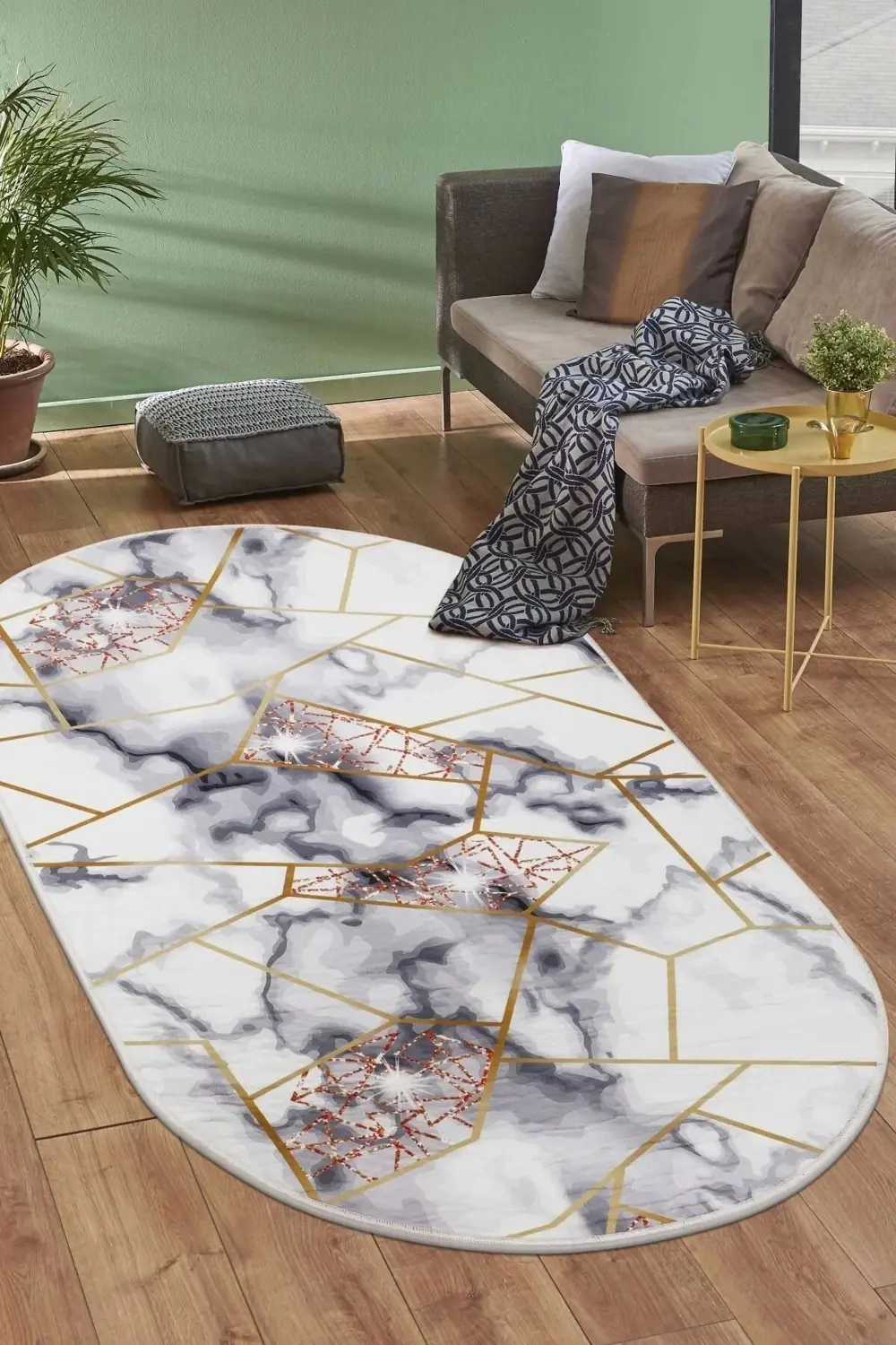 Halı Gold Kristal Yıkanabilir Saçaksız Oval Kesme Ince Yolluk Kil