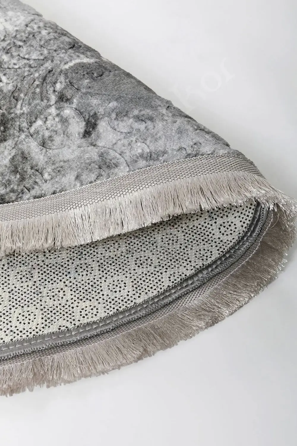 Halı Gri Cool Yıkanabilir Saçaklı Oval Delüxe Kesme Yolluk Kilim