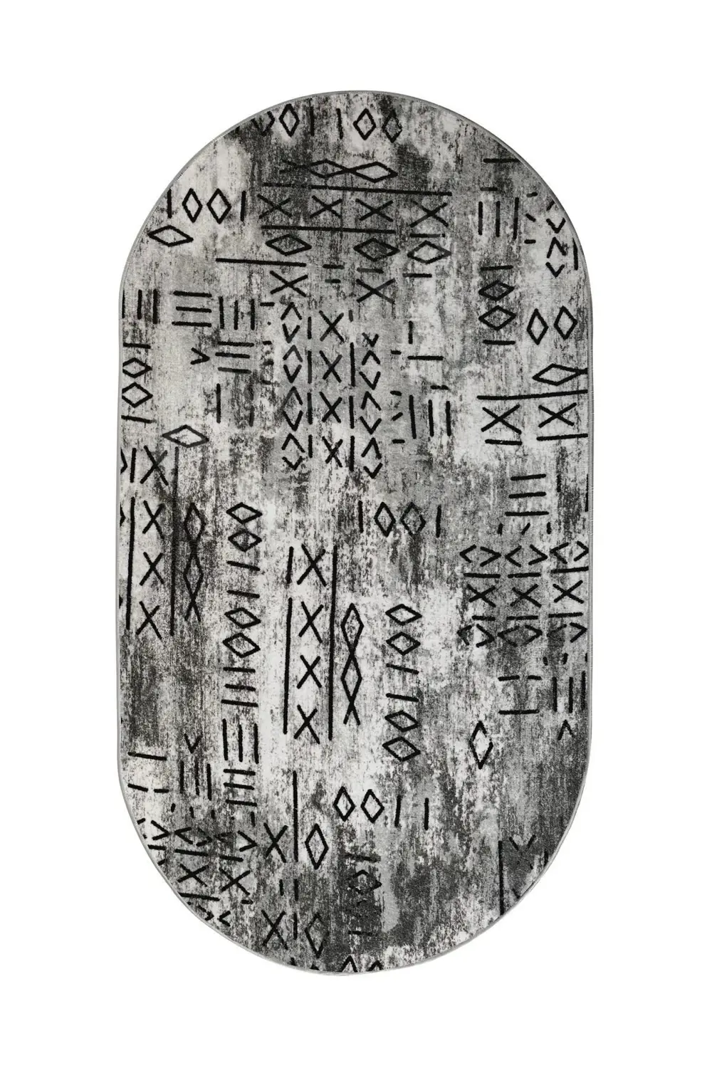 Halı Gri Iskandinav Yıkanabilir Saçaksız Oval Delüxe Yolluk Kilim