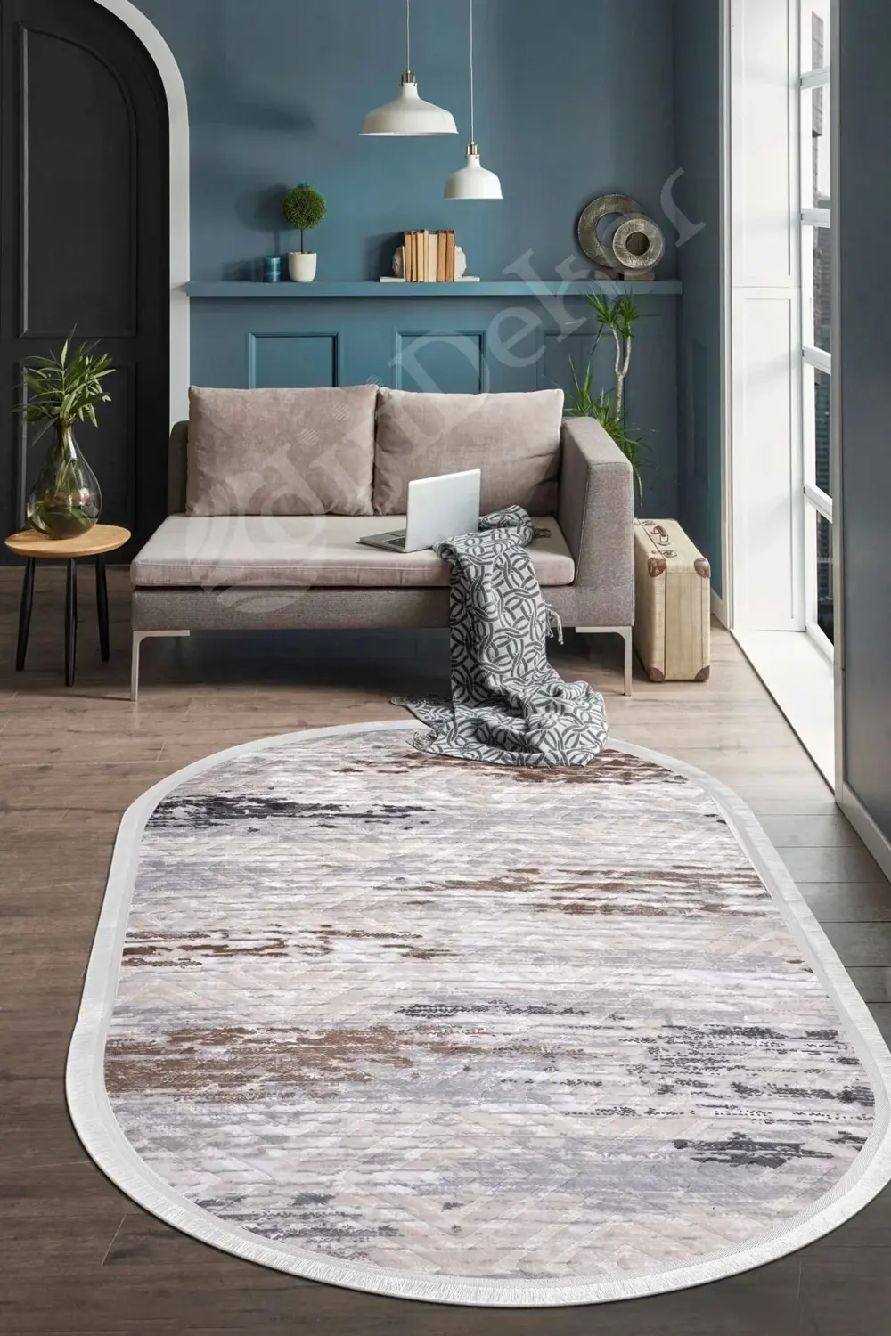Halı Gri14 Cool Karo Saçaklı Oval Kaymaz Kesme Ince Yolluk Kilim Halı Gri14 Cool Karo Saçaklı Oval Kaymaz Kesme Ince Yolluk Kilim