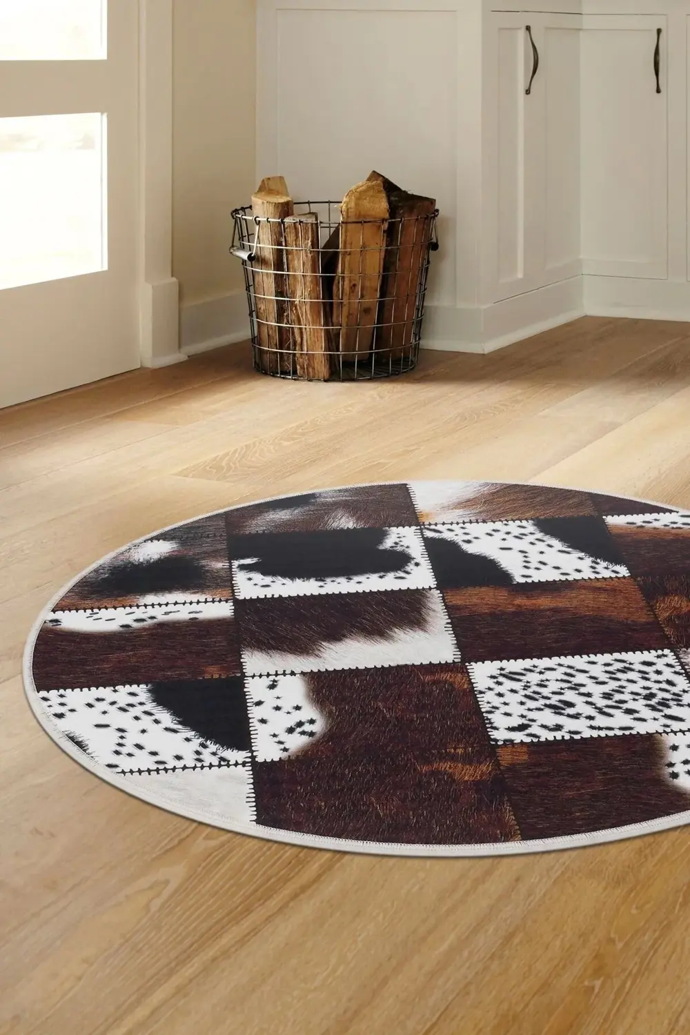 Halı Kahverengi Dr01 Yıkanabilir Yuvarlak Kesme Ince Yolluk Kilim