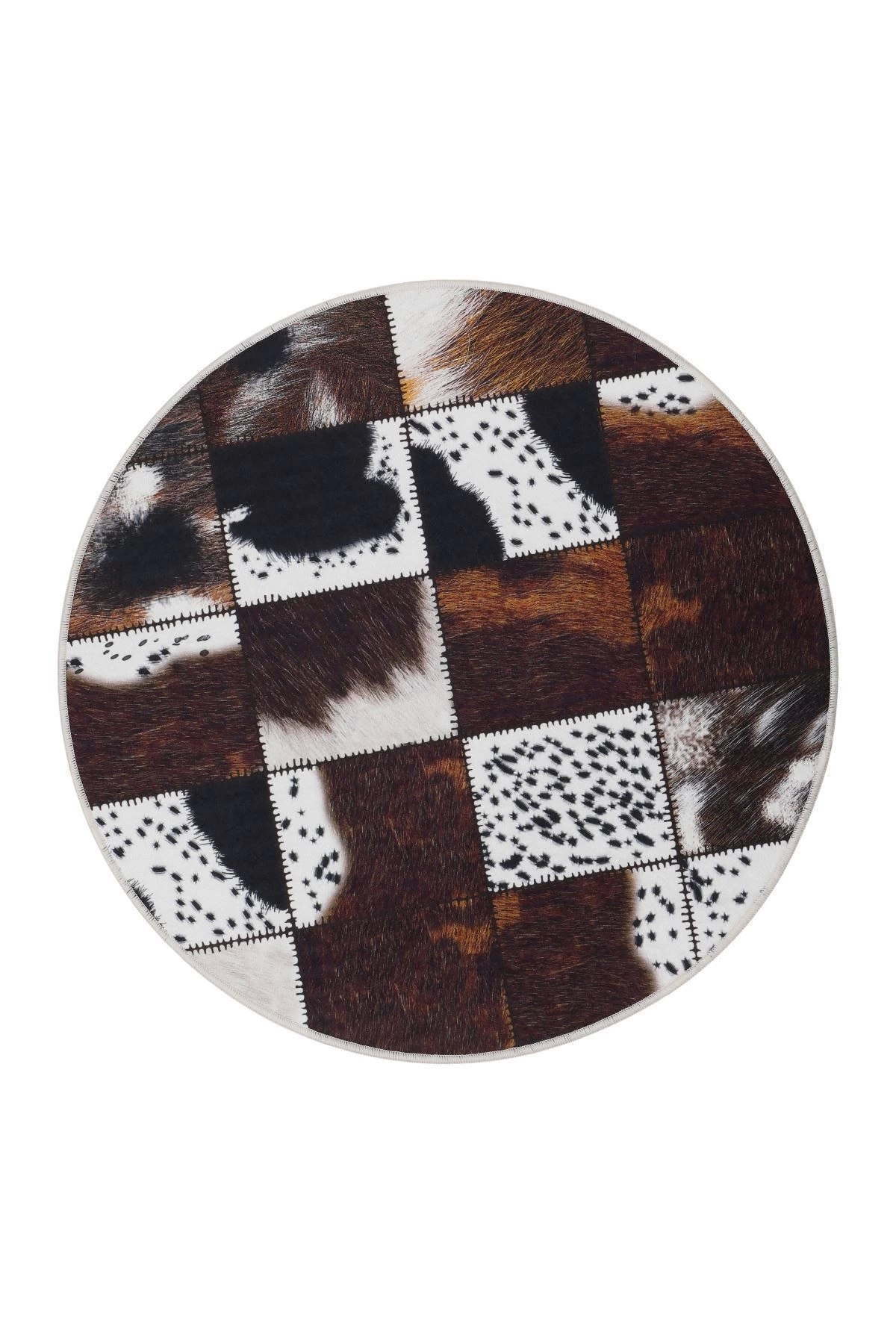 Halı Kahverengi Dr01 Yıkanabilir Yuvarlak Kesme Ince Yolluk Kilim