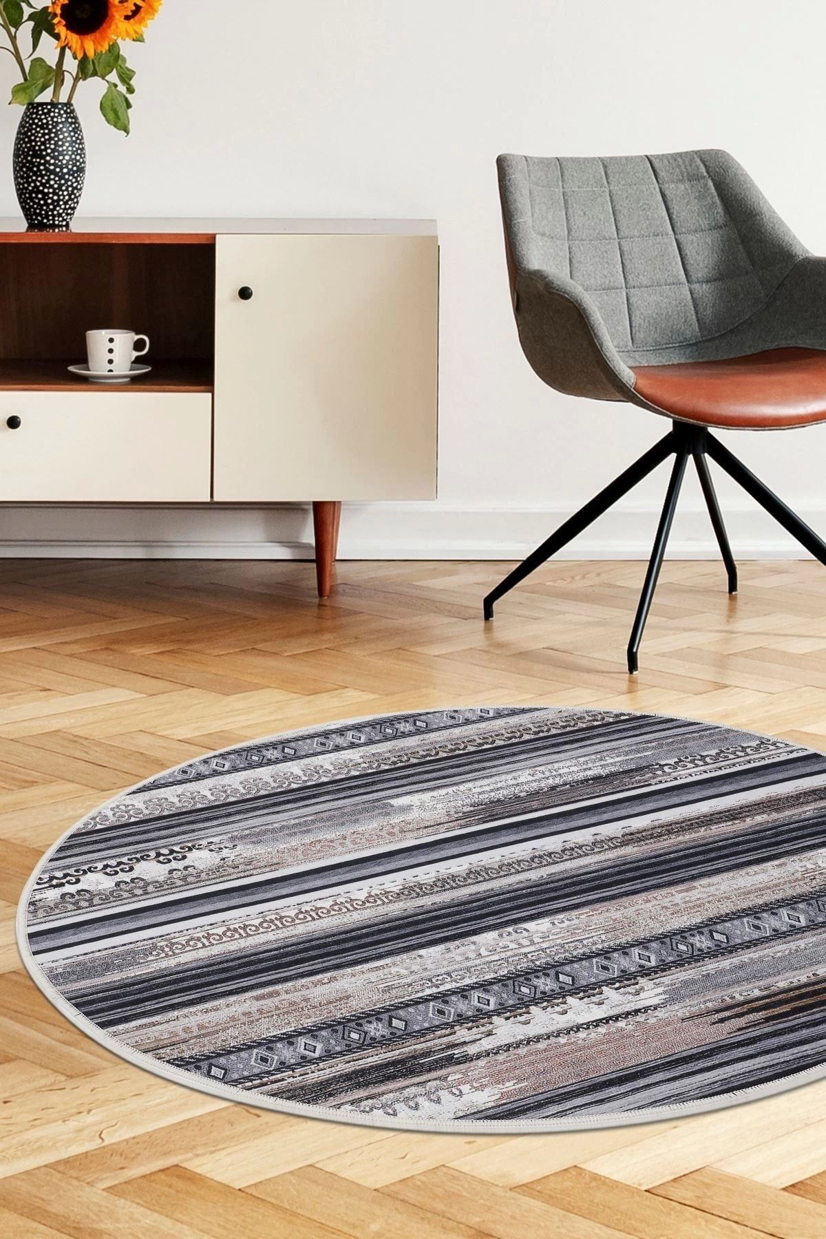 Dijidekor Hali Kahverengi Cool Köln Yuvarlak Kaymaz Kesme İnce Yolluk Kilim