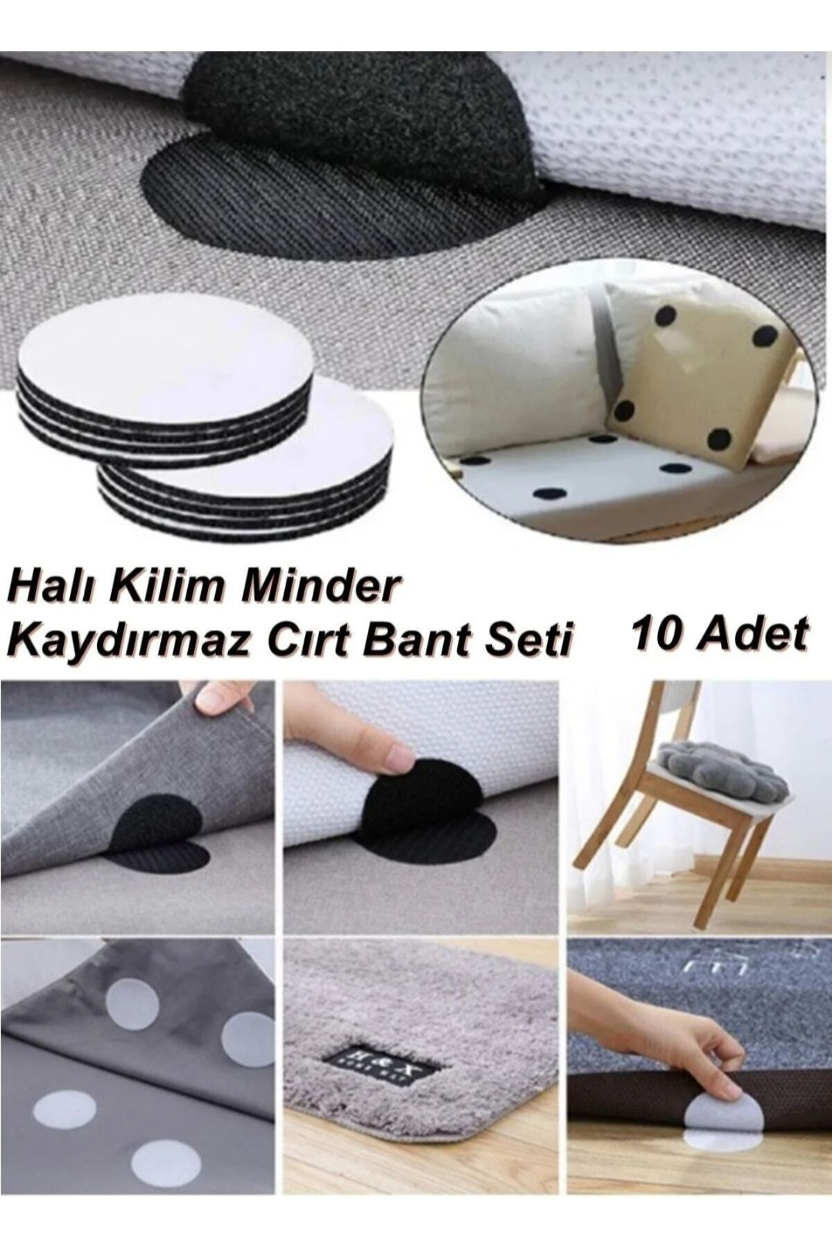 Halı Kilim Kaydırmaz Cırt 10 Set Mobilya Profilleri Siyah CN