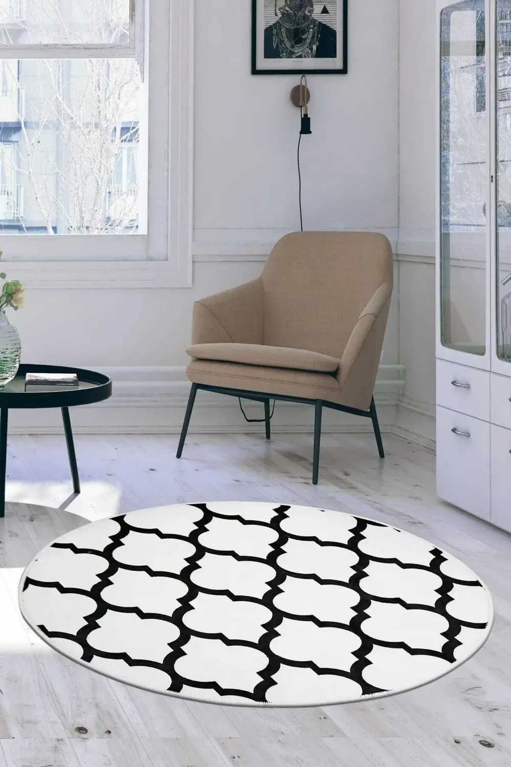 Halı Lidya Beyaz Yuvarlak Kaymaz Taban Yıkanabilir Banyo Halısı 2