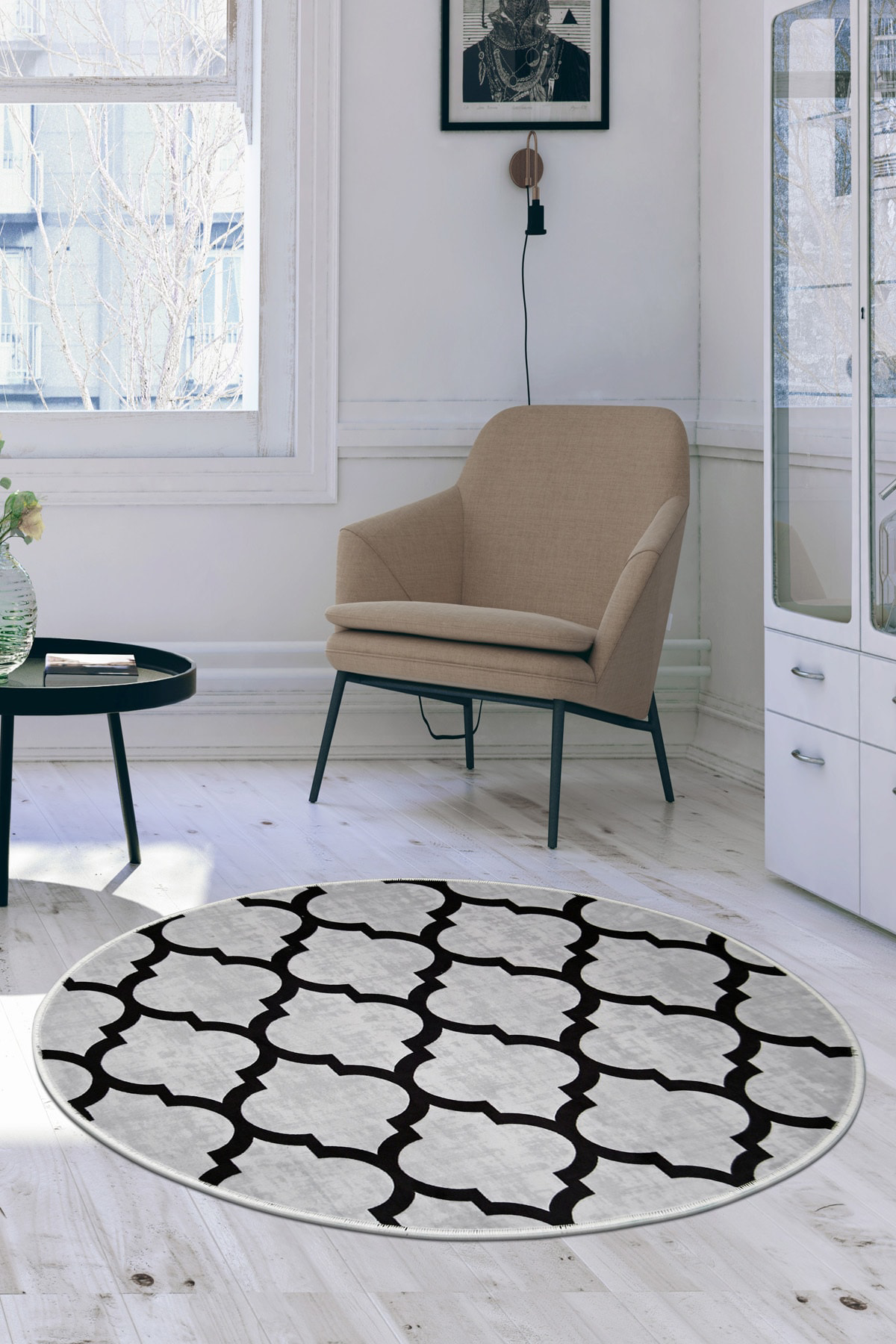 Halı Lidya Gri Yuvarlak Yıkanabilir Banyo Paspası 80x80